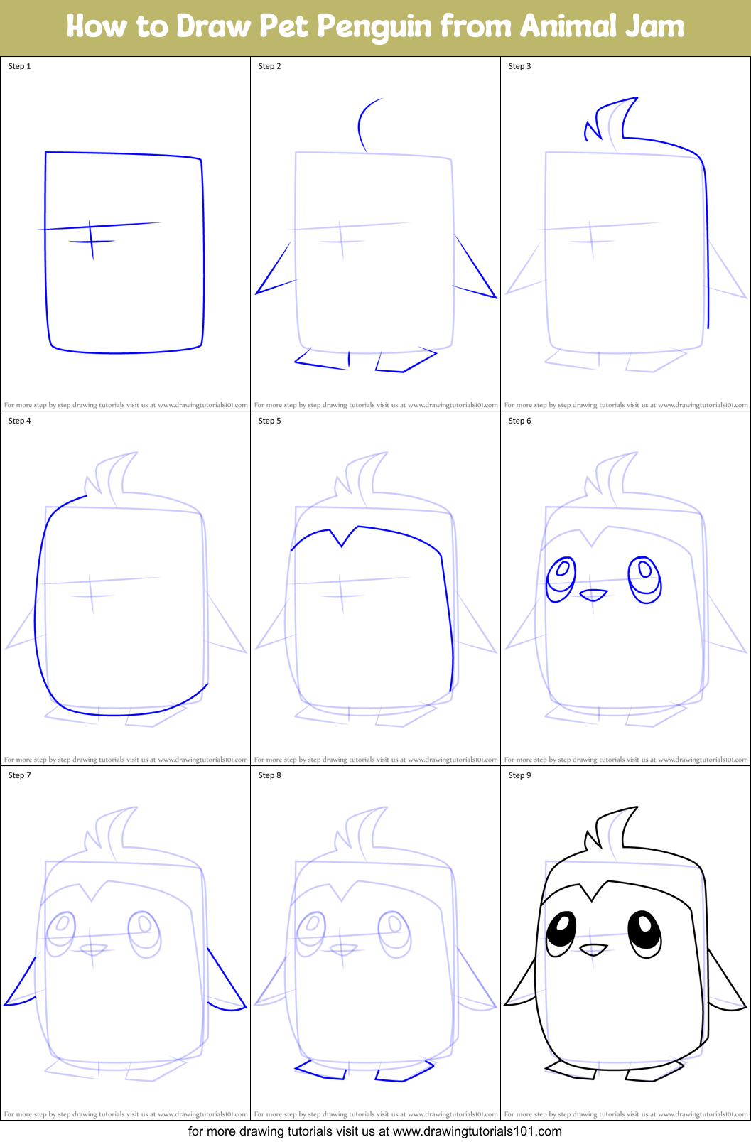 How to Draw Pet Penguin from Animal Jam Printable Step by Step