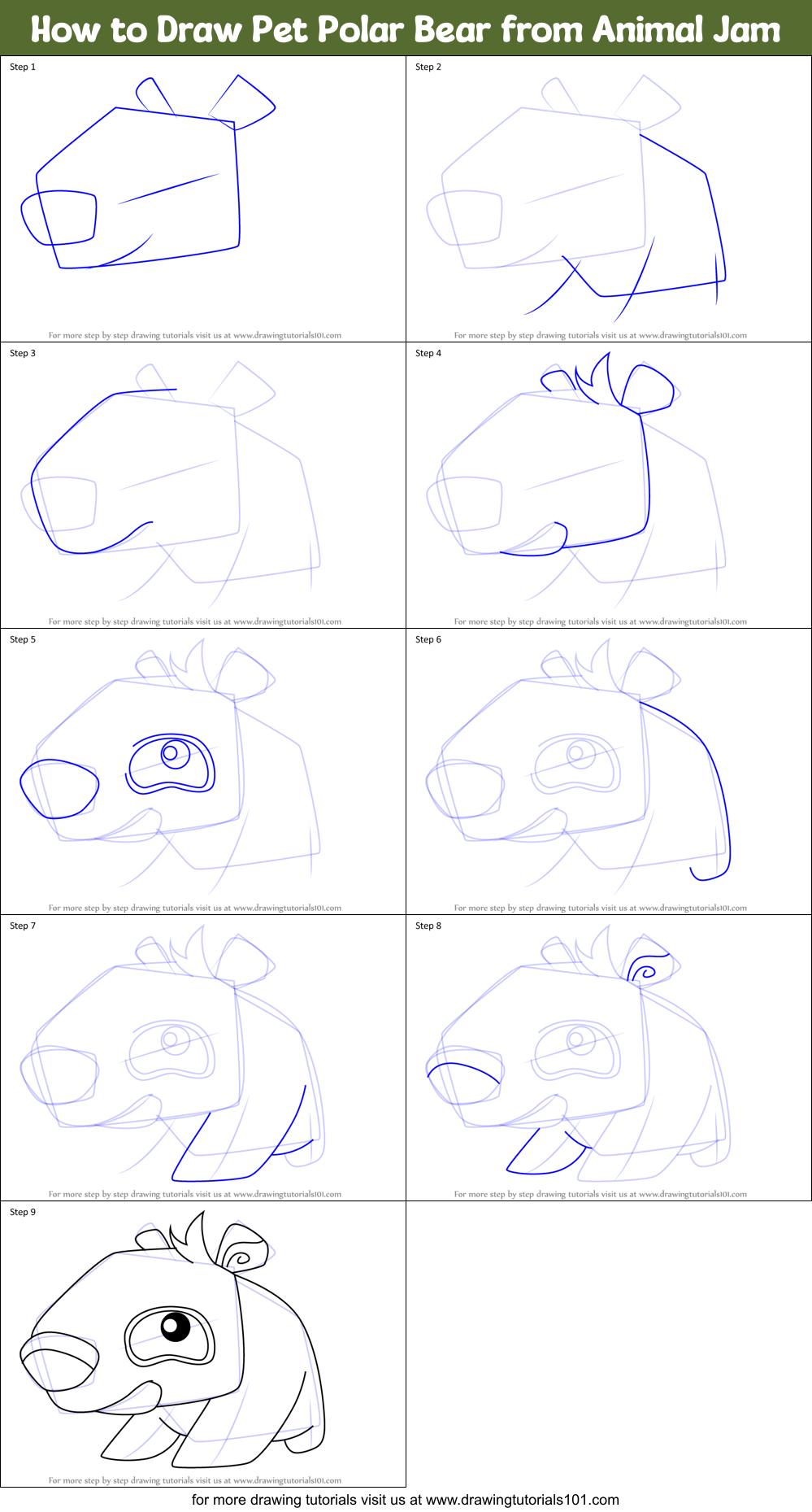 How to Draw Pet Polar Bear from Animal Jam Printable Step by Step