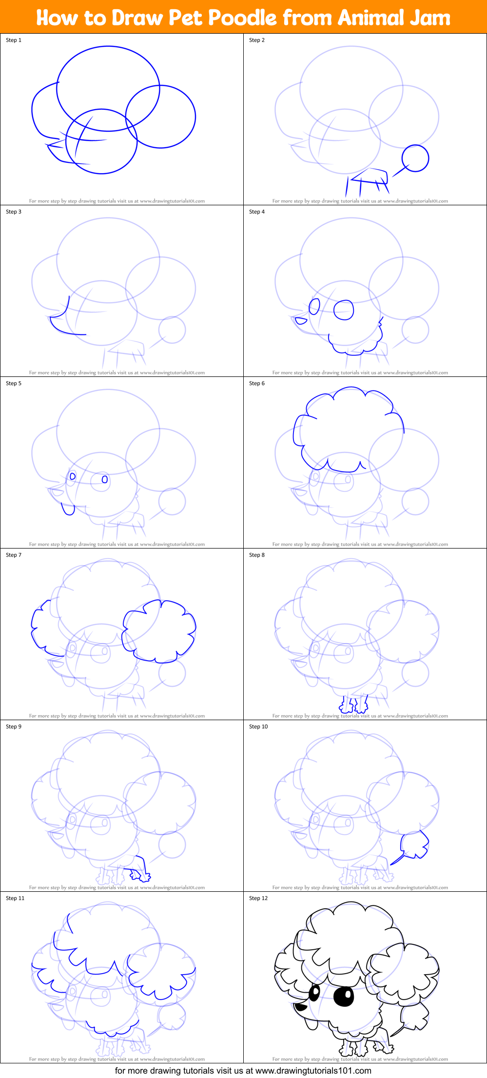 How to Draw Pet Poodle from Animal Jam Printable Step by Step