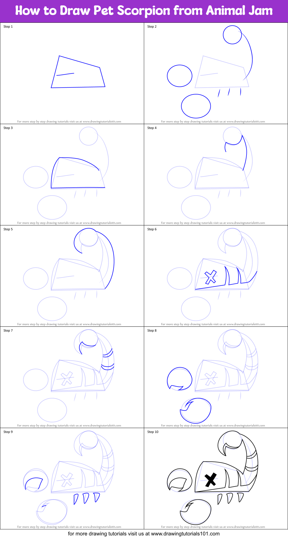 How to Draw Pet Scorpion from Animal Jam Printable Step by Step