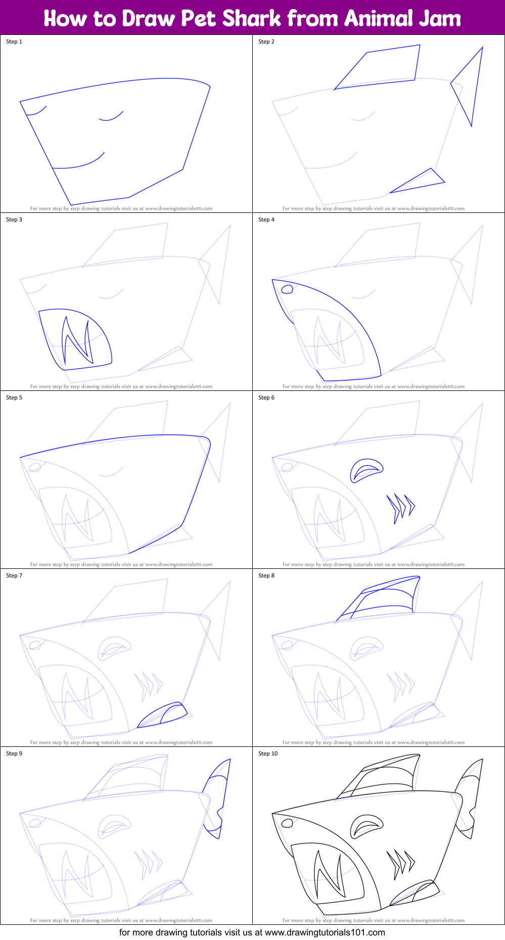 How to Draw Pet Shark from Animal Jam Printable Step by Step