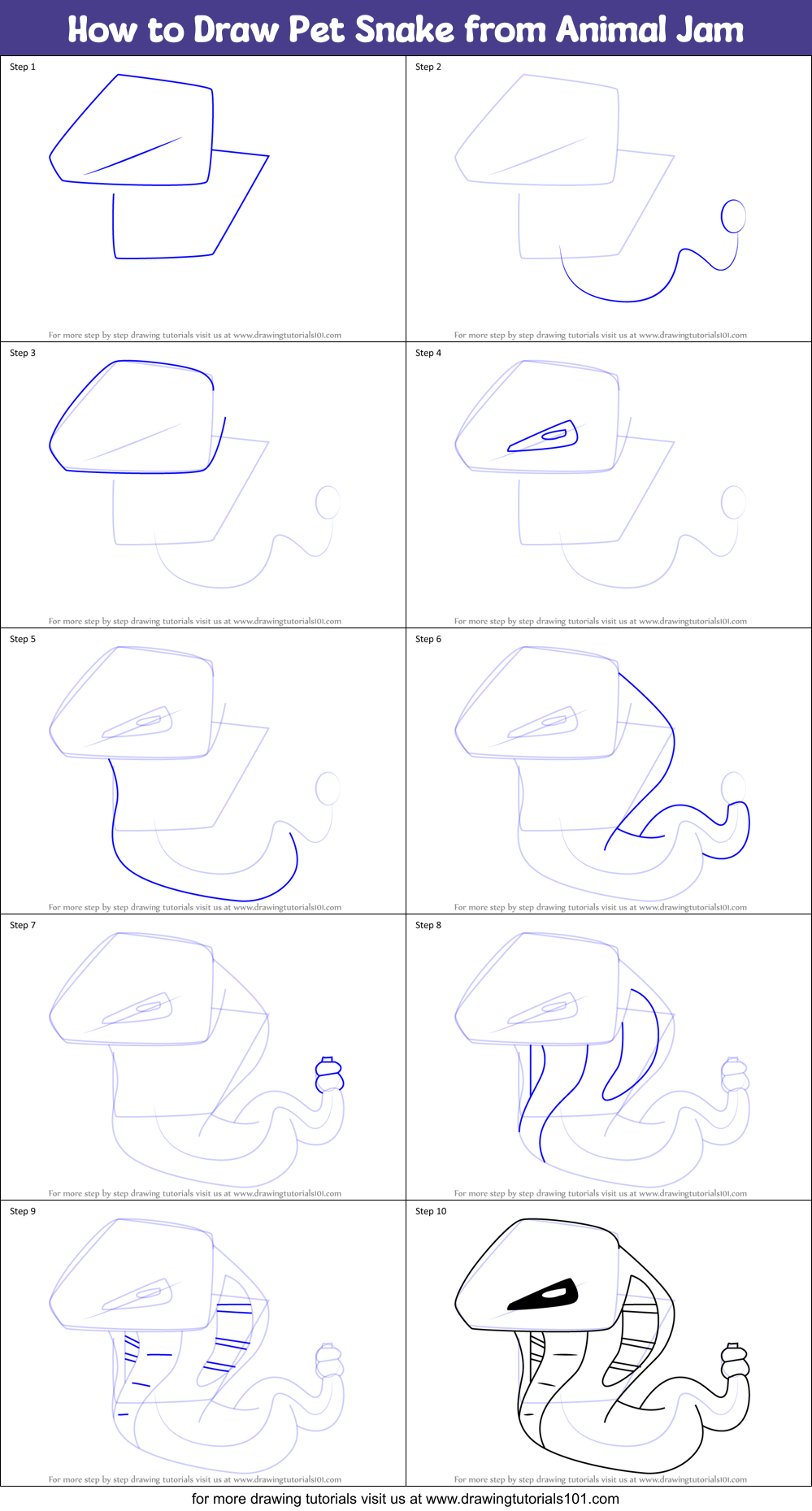 How to Draw Pet Snake from Animal Jam Printable Step by Step