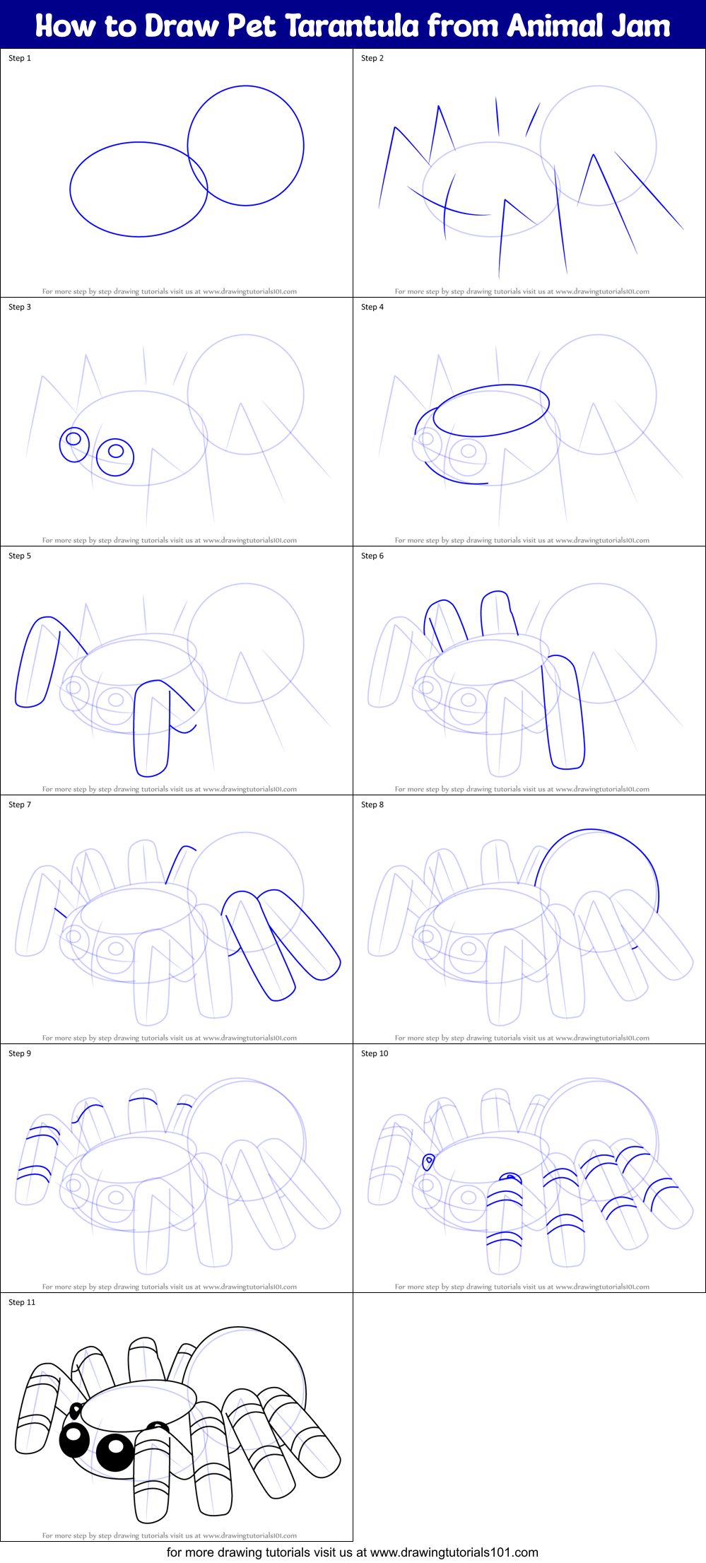 How to Draw Pet Tarantula from Animal Jam Printable Step by Step
