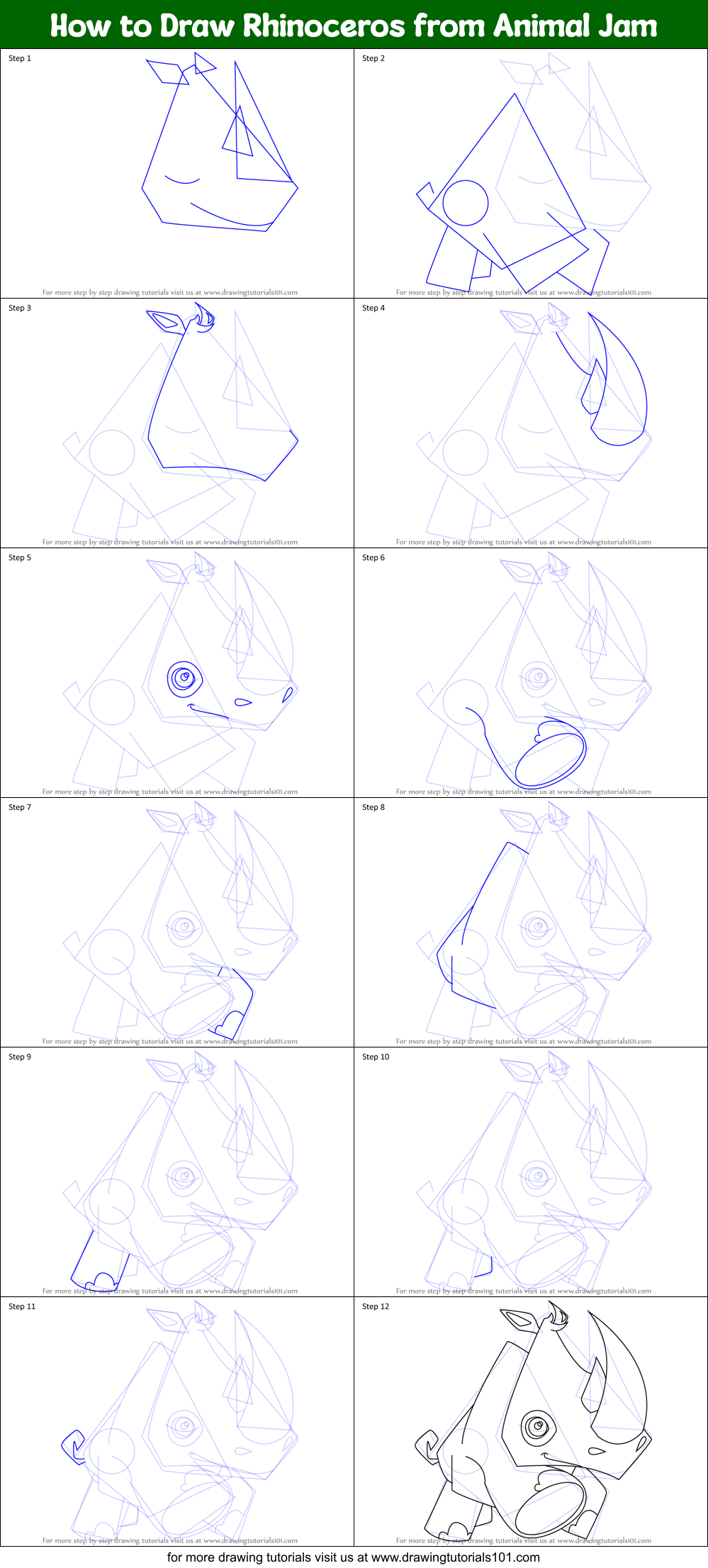 How to Draw Rhinoceros from Animal Jam Printable Step by Step