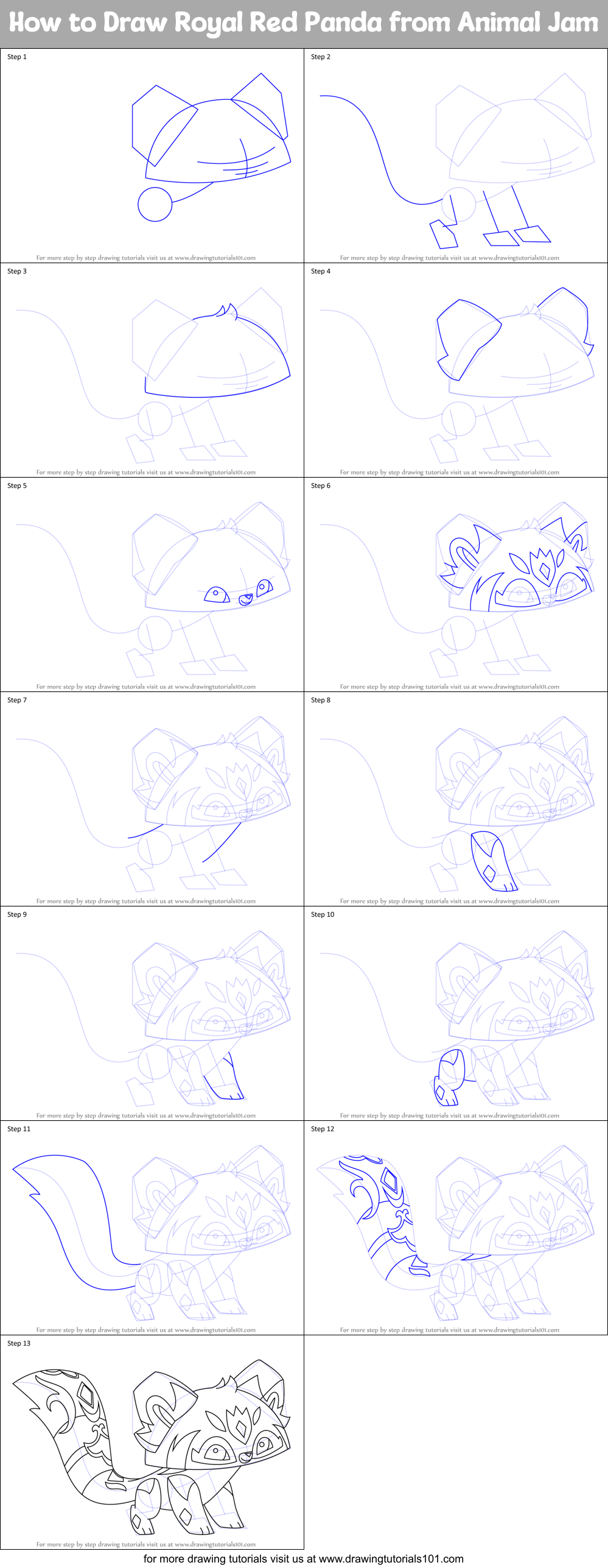 How to Draw Royal Red Panda from Animal Jam Printable Step by Step