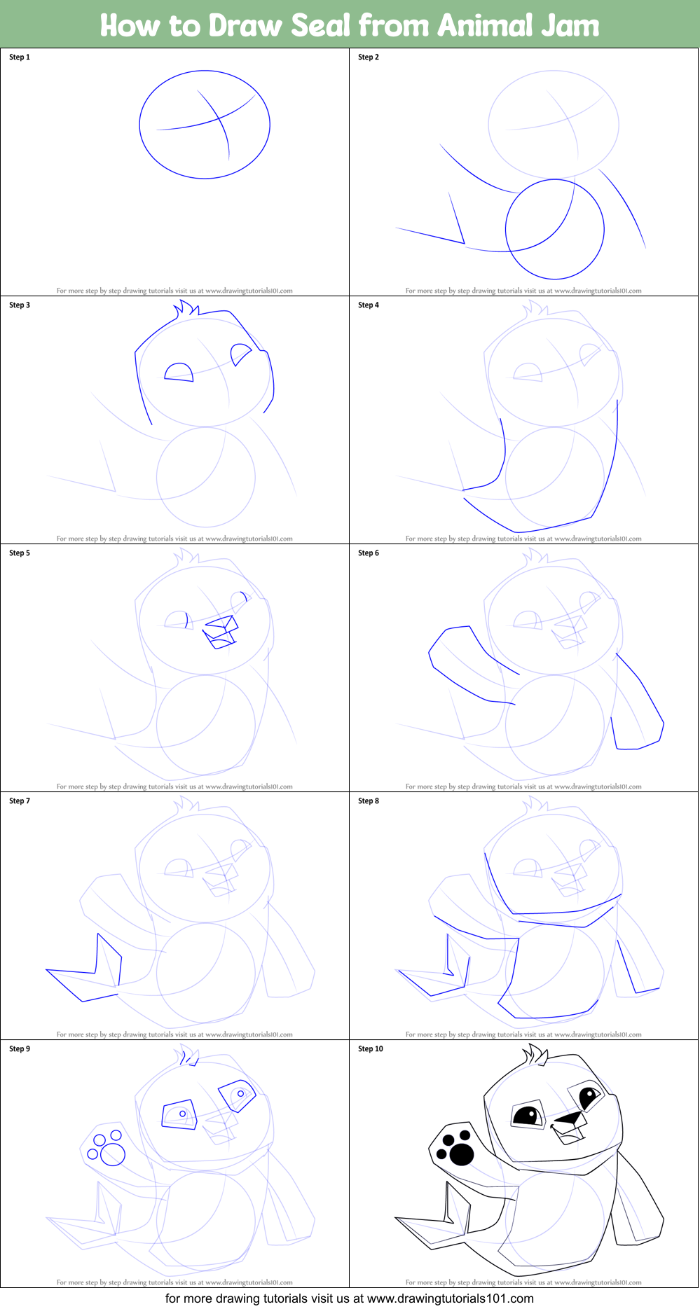 How to Draw Seal from Animal Jam Printable Step by Step