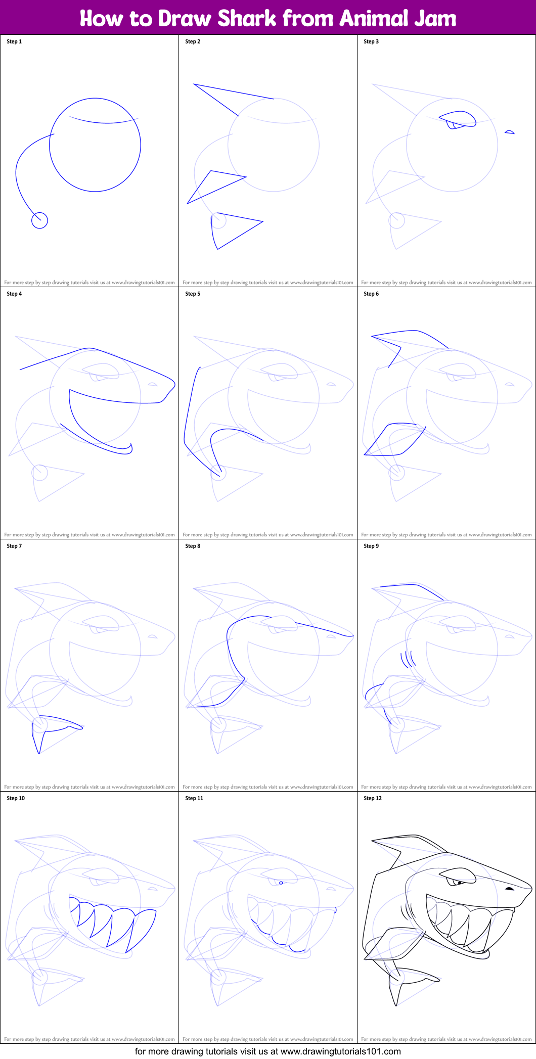 How to Draw Shark from Animal Jam Printable Step by Step