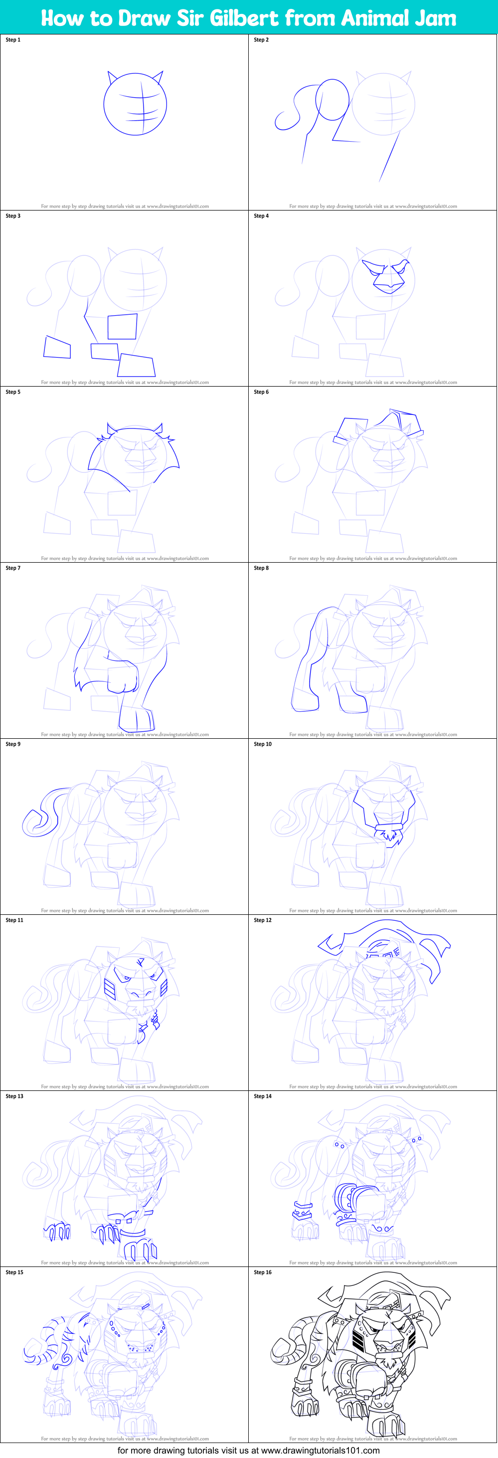 How to Draw Sir Gilbert from Animal Jam Printable Step by Step