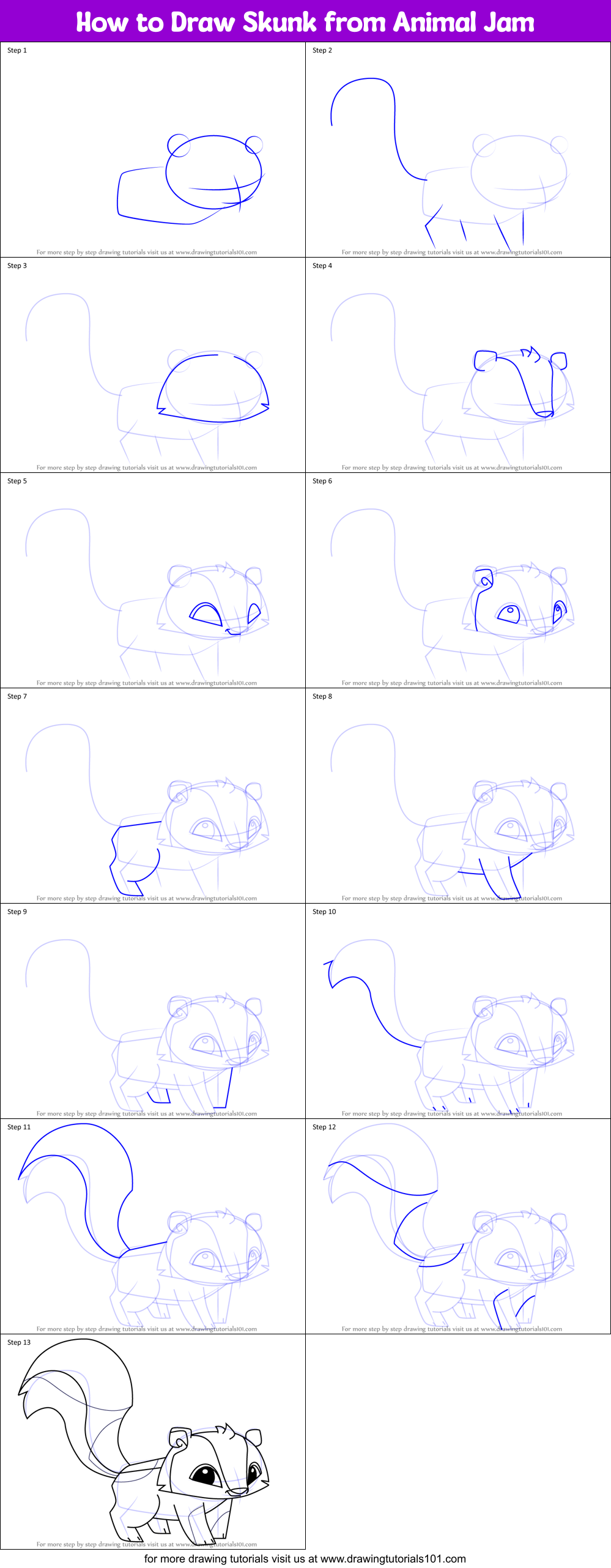 How to Draw Skunk from Animal Jam Printable Step by Step