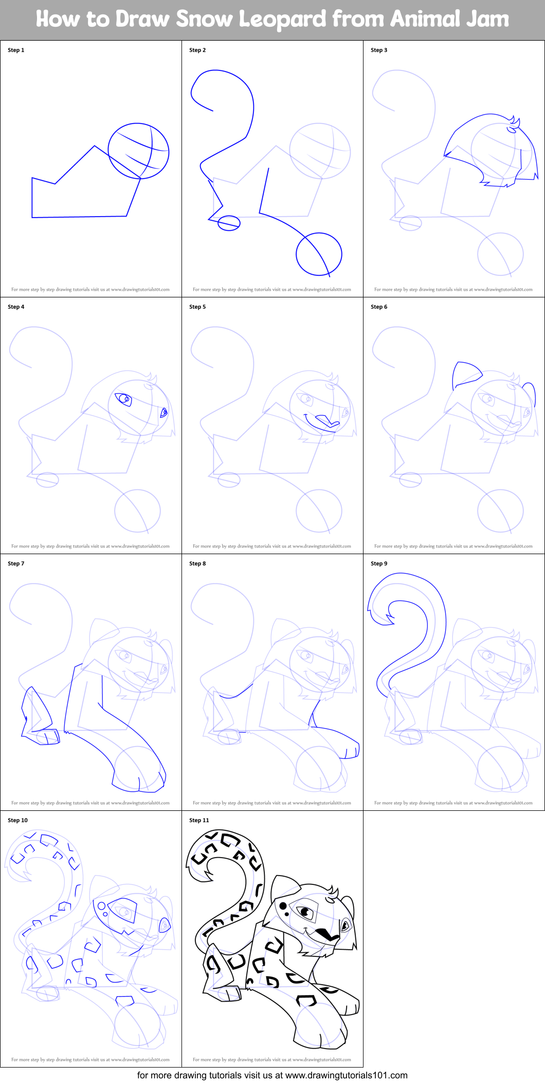 How to Draw Snow Leopard from Animal Jam Printable Step by Step