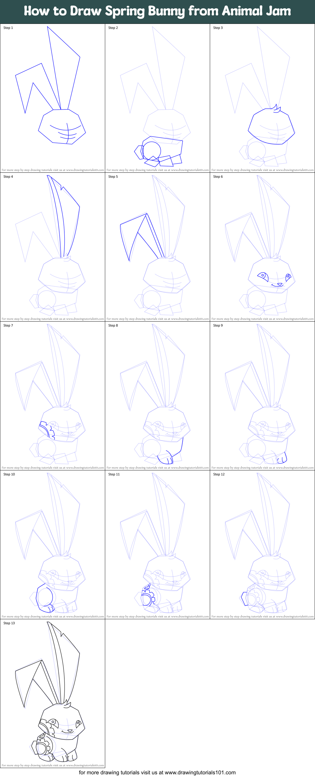 How to Draw Spring Bunny from Animal Jam Printable Step by Step