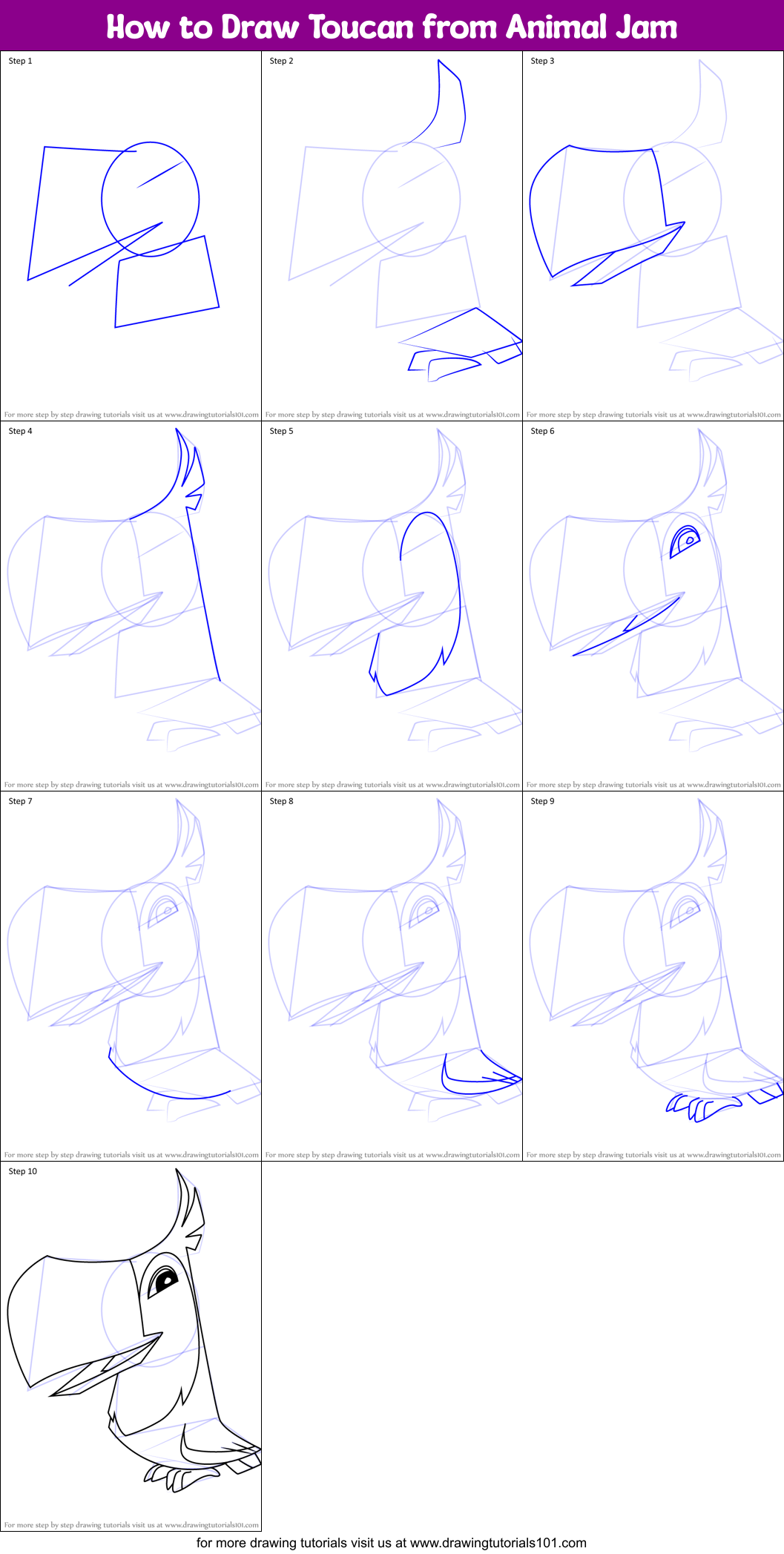 How to Draw Toucan from Animal Jam Printable Step by Step