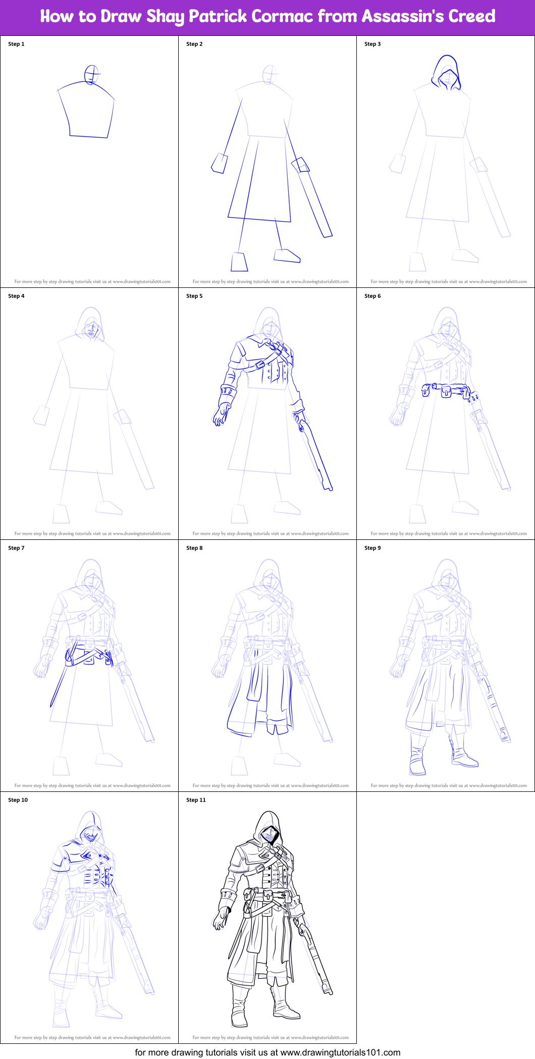 How to Draw Shay Patrick Cormac from Assassin's Creed Printable Step by Step