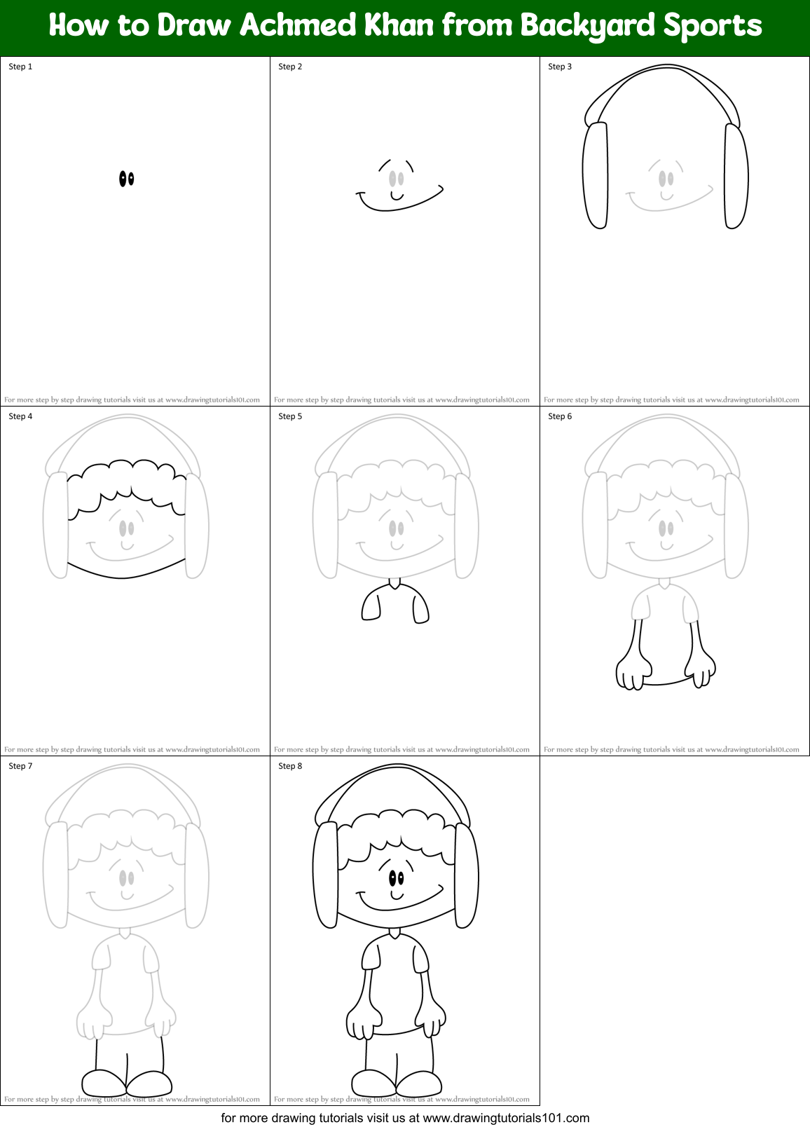 How to Draw Achmed Khan from Backyard Sports Printable Step by Step