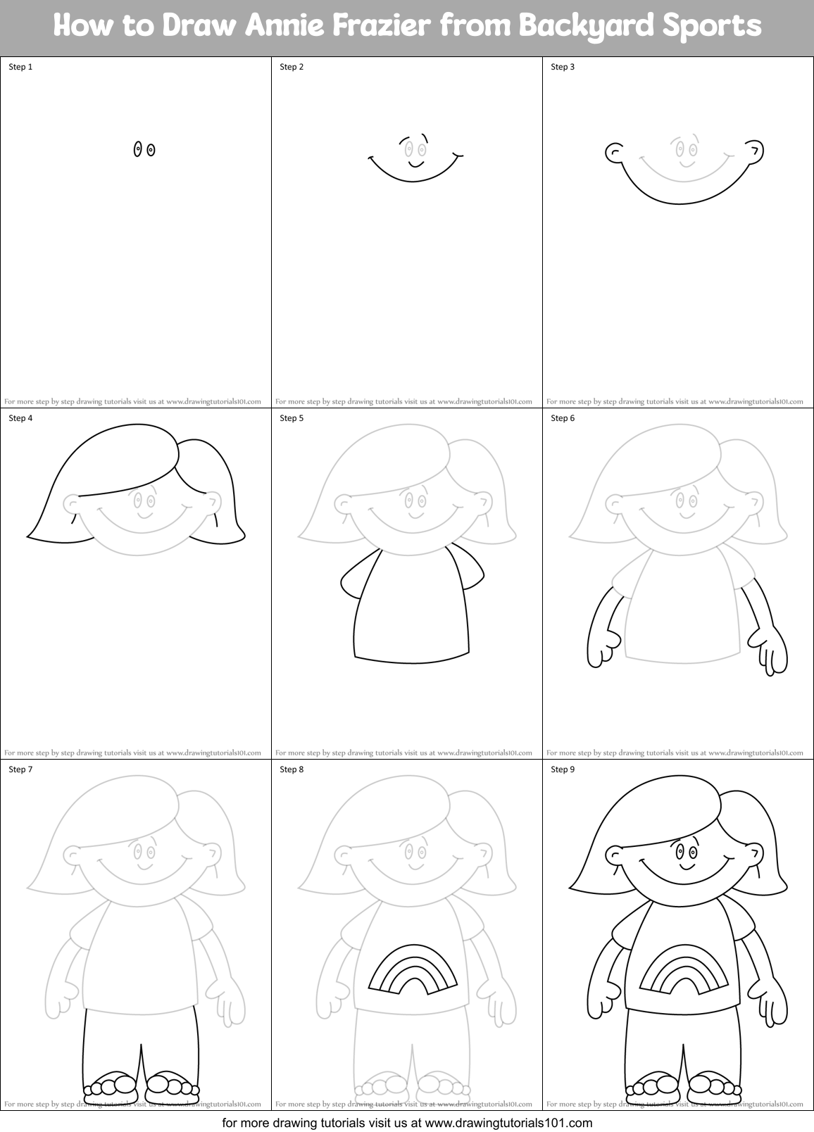 How to Draw Annie Frazier from Backyard Sports Printable Step by Step