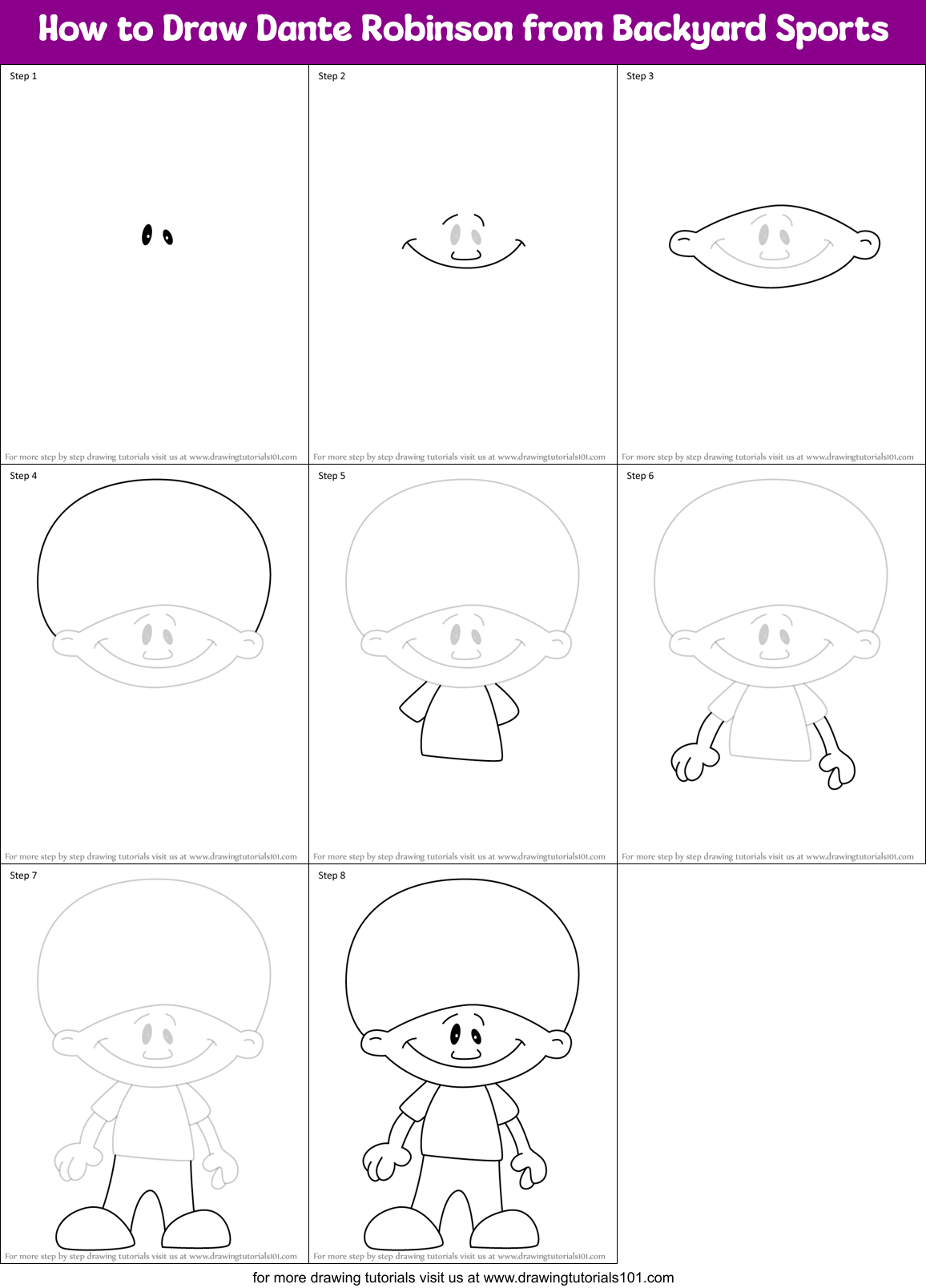 How to Draw Dante Robinson from Backyard Sports Printable Step by Step