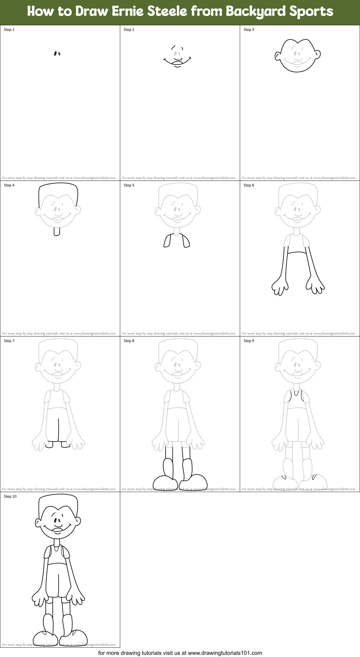 How to Draw Ernie Steele from Backyard Sports Printable Step by Step