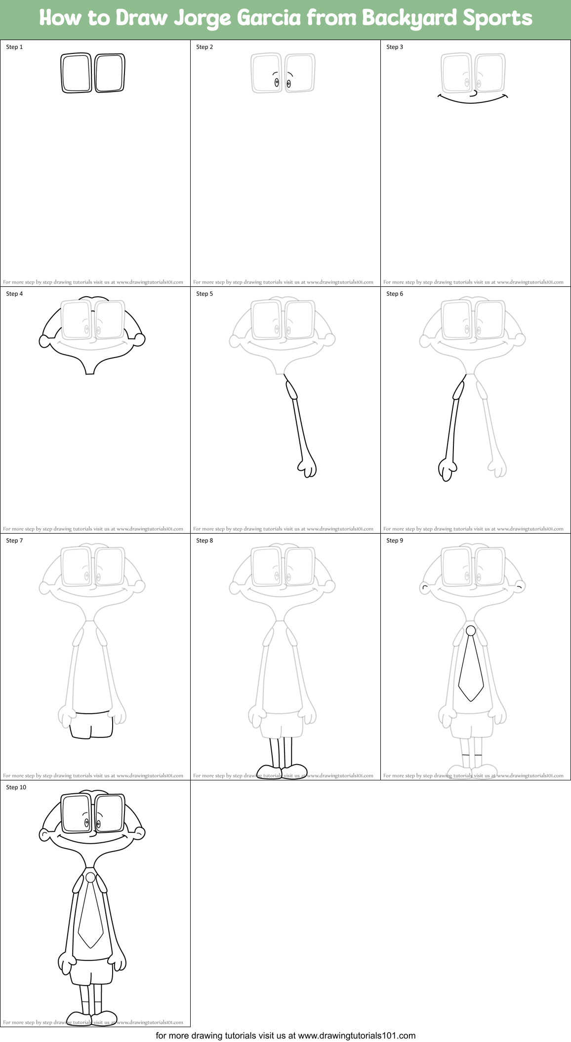 How to Draw Jorge Garcia from Backyard Sports Printable Step by Step