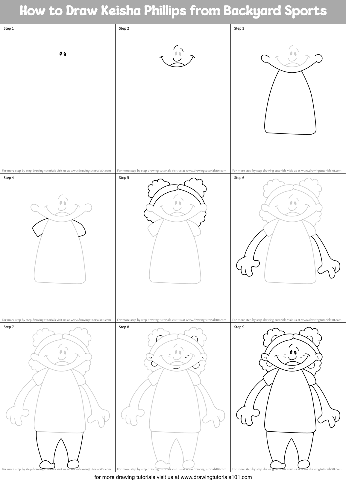 How to Draw Keisha Phillips from Backyard Sports Printable Step by Step