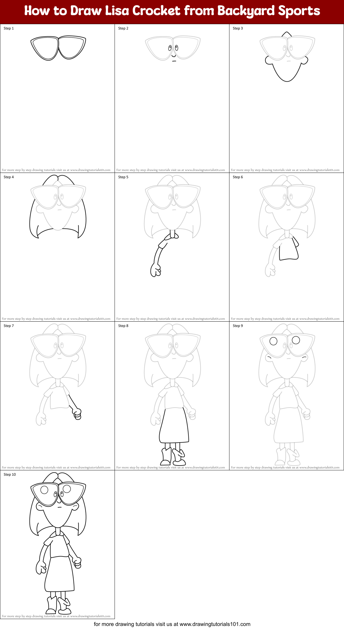 How to Draw Lisa Crocket from Backyard Sports Printable Step by Step