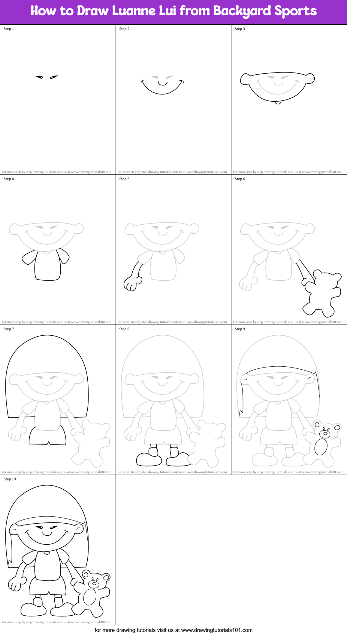 How to Draw Luanne Lui from Backyard Sports Printable Step by Step