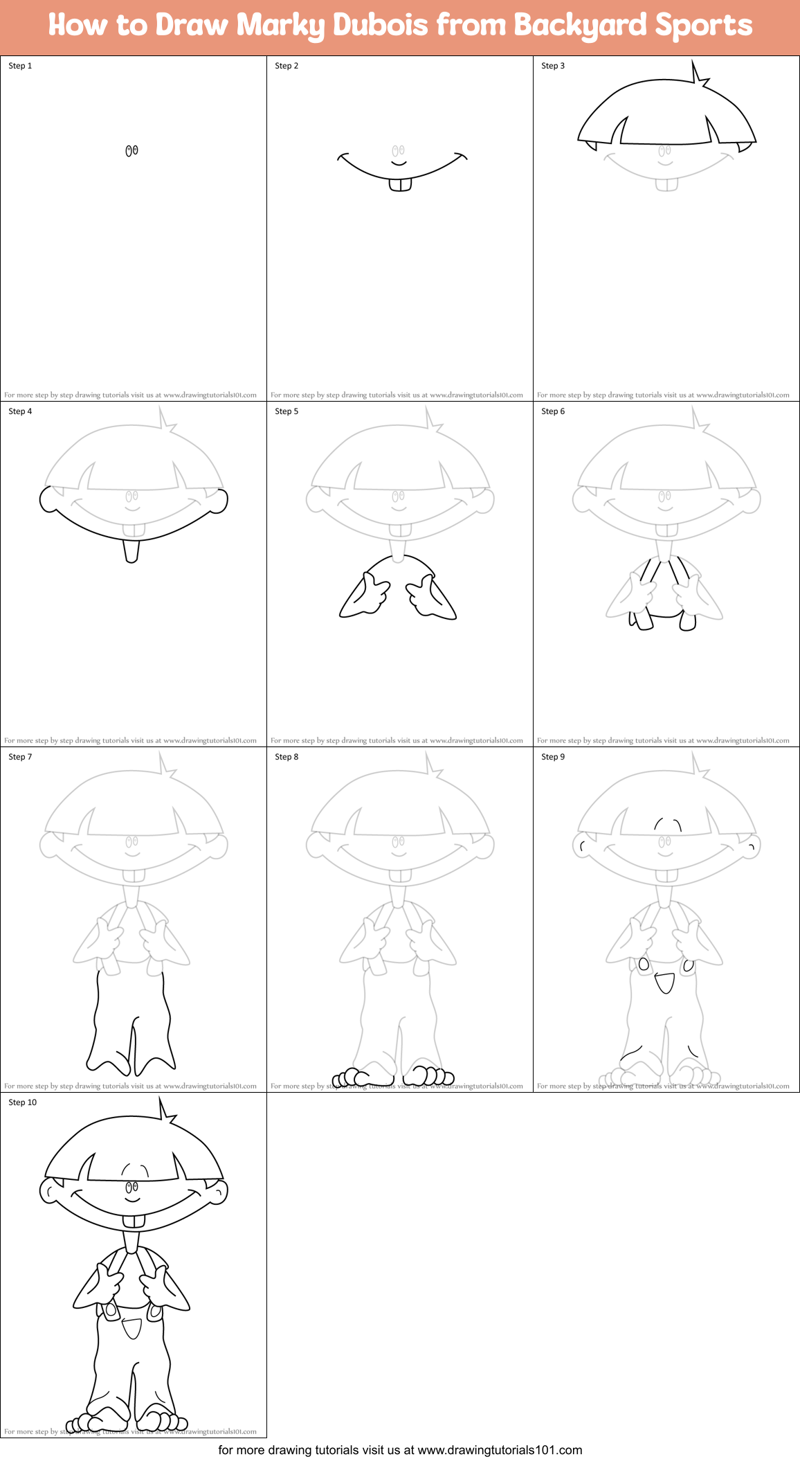 How to Draw Marky Dubois from Backyard Sports Printable Step by Step