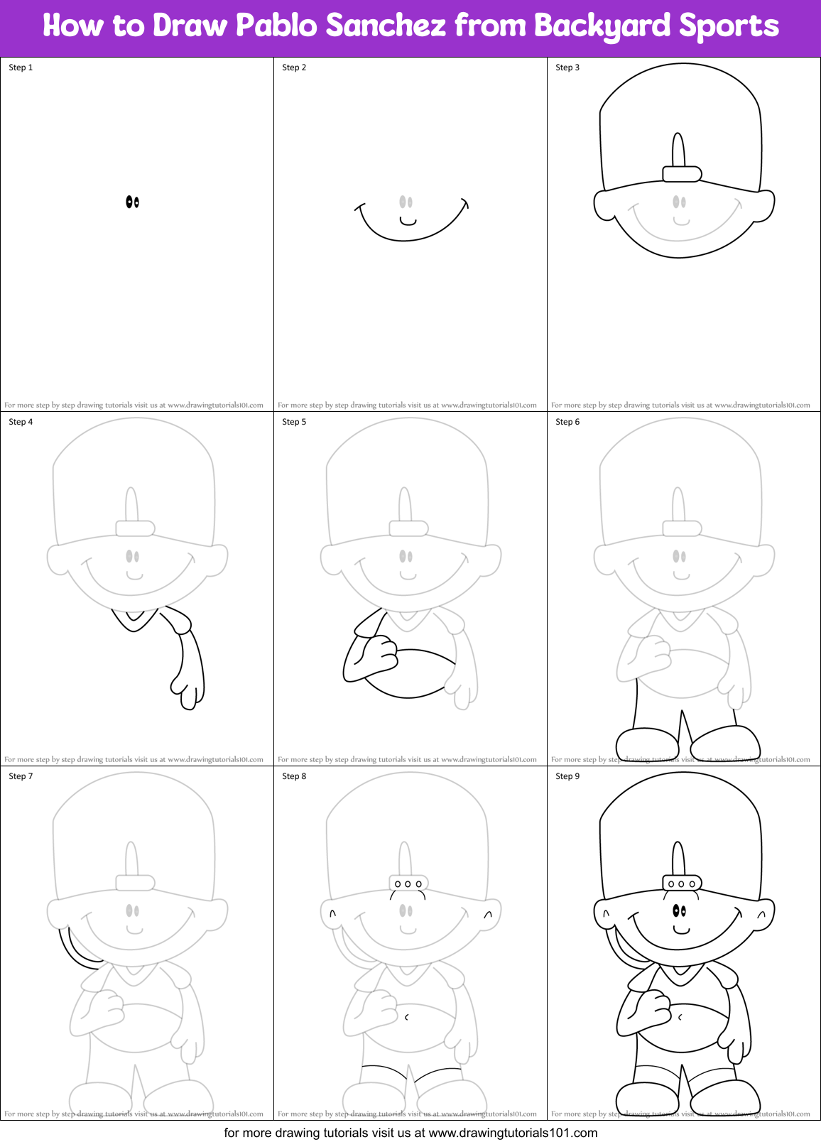 How to Draw Pablo Sanchez from Backyard Sports Printable Step by Step
