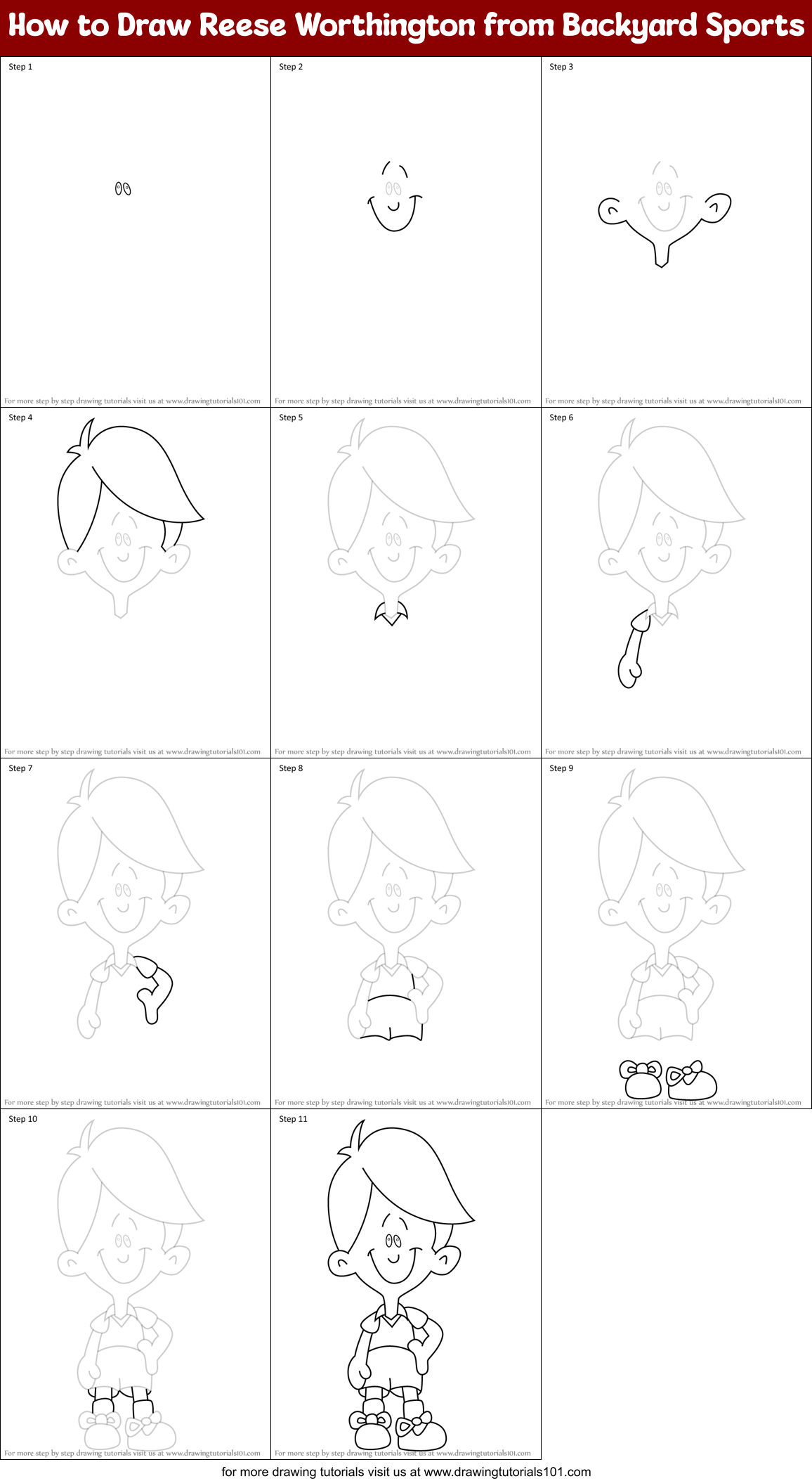 How to Draw Reese Worthington from Backyard Sports Printable Step by Step