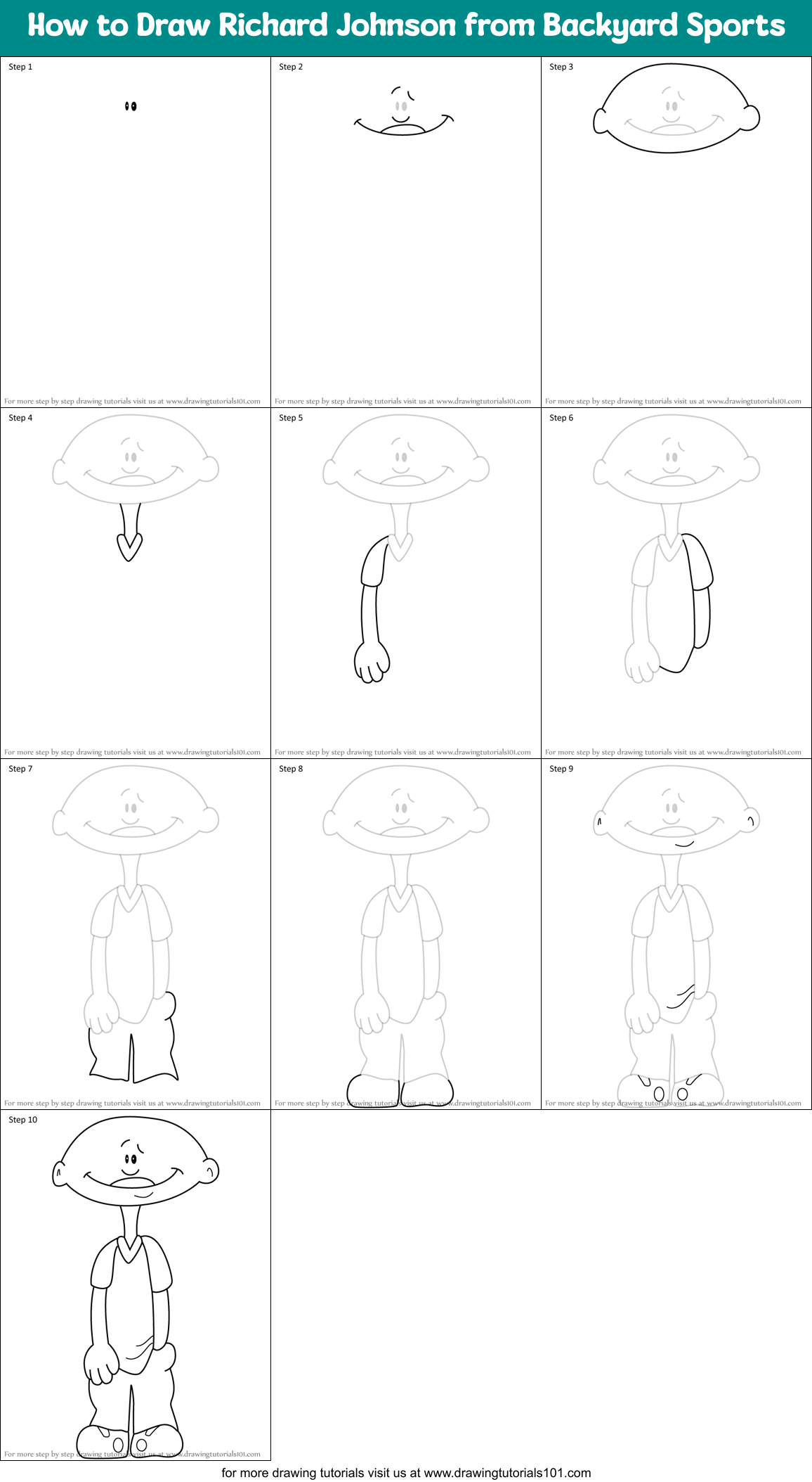 How to Draw Richard Johnson from Backyard Sports Printable Step by Step