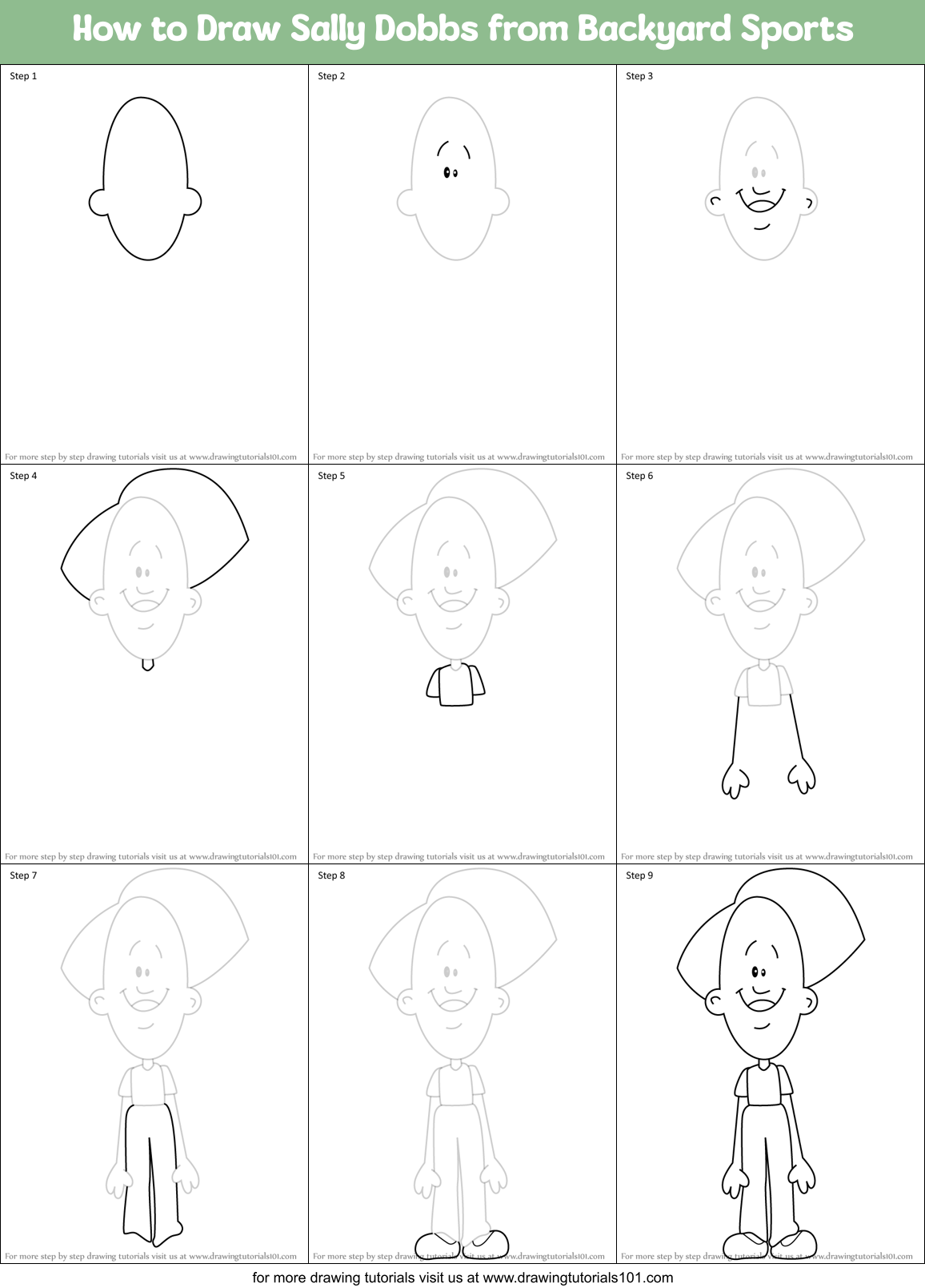 How to Draw Sally Dobbs from Backyard Sports Printable Step by Step