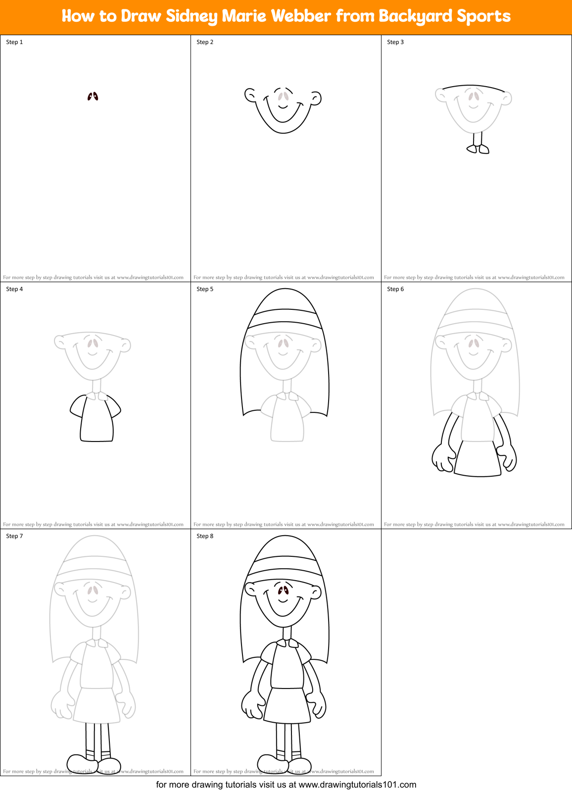 How to Draw Sidney Marie Webber from Backyard Sports Printable Step by Step