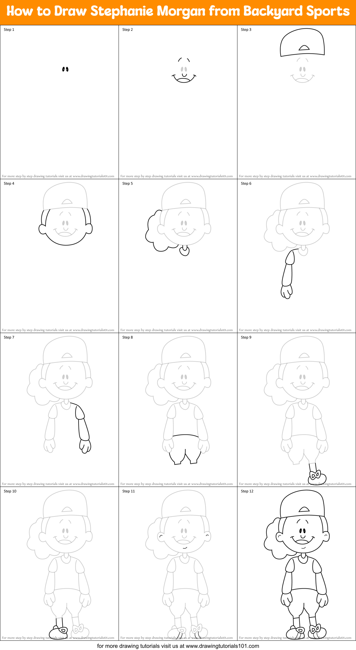 How to Draw Stephanie Morgan from Backyard Sports Printable Step by Step