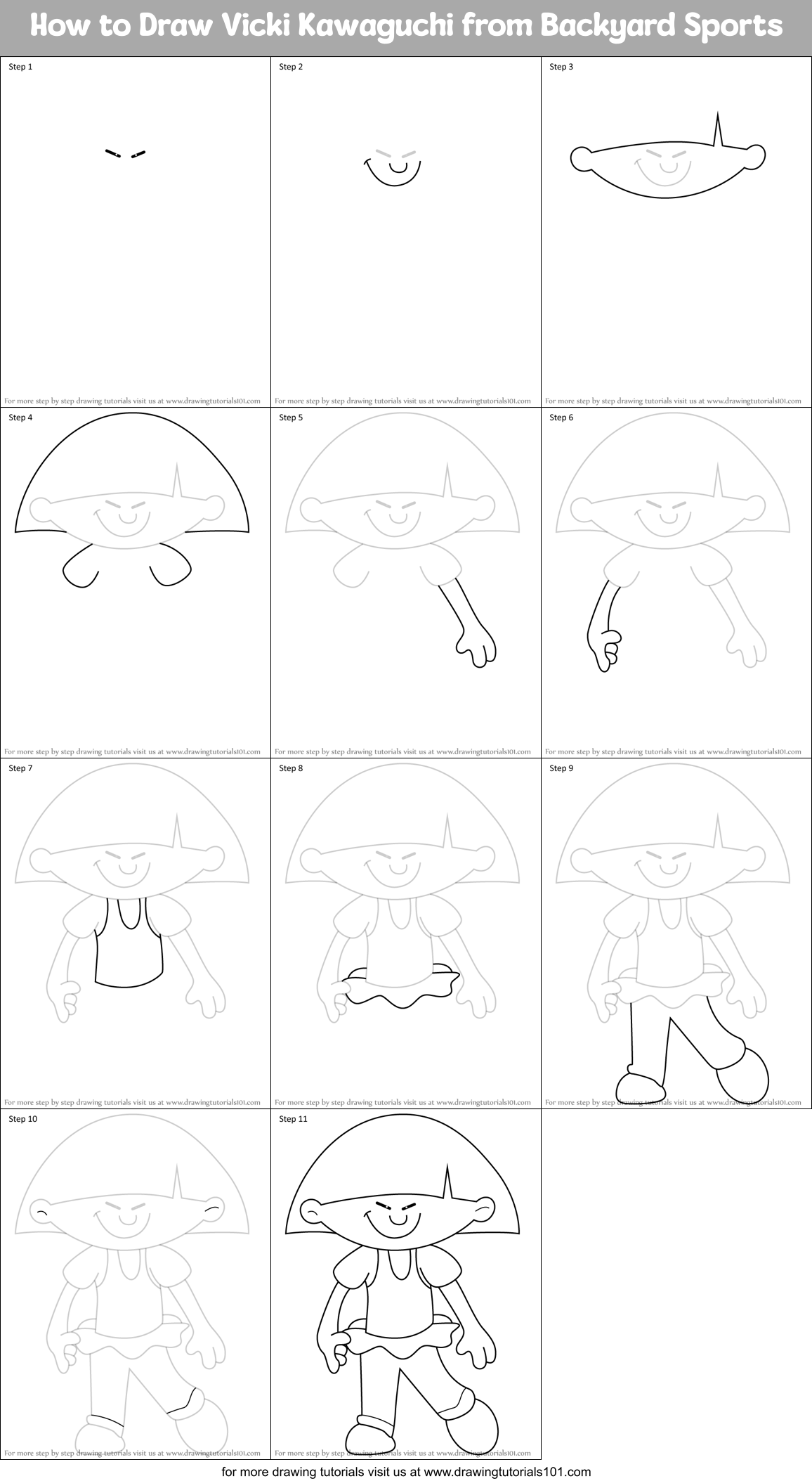 How to Draw Vicki Kawaguchi from Backyard Sports Printable Step by Step