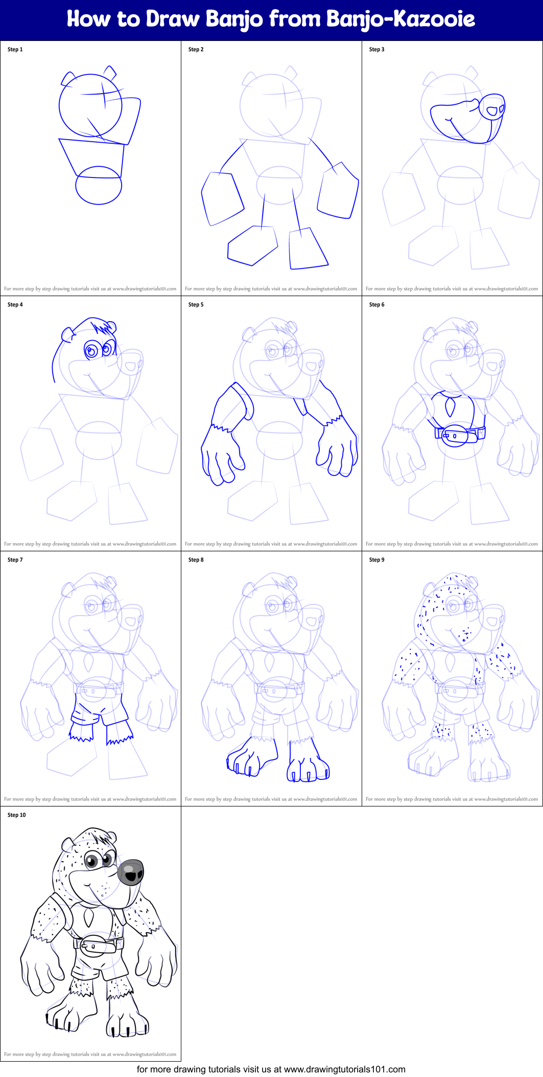 How to Draw Banjo from Banjo-Kazooie Printable Step by Step