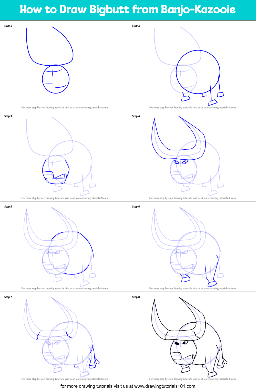 How to Draw Bigbutt from Banjo-Kazooie Printable Step by Step