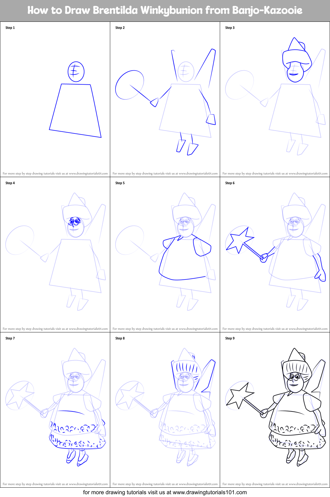 How to Draw Brentilda Winkybunion from Banjo-Kazooie Printable Step by Step