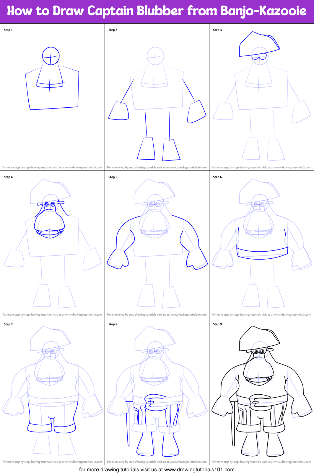 How to Draw Captain Blubber from Banjo-Kazooie Printable Step by Step