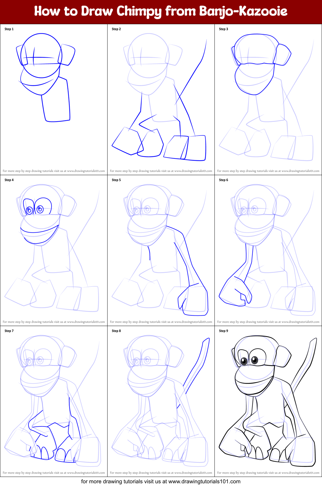 How to Draw Chimpy from Banjo-Kazooie Printable Step by Step