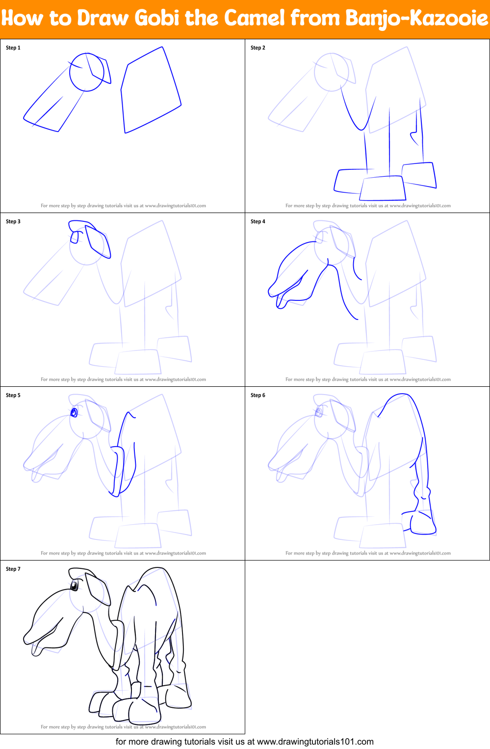 How to Draw Gobi the Camel from Banjo-Kazooie Printable Step by Step
