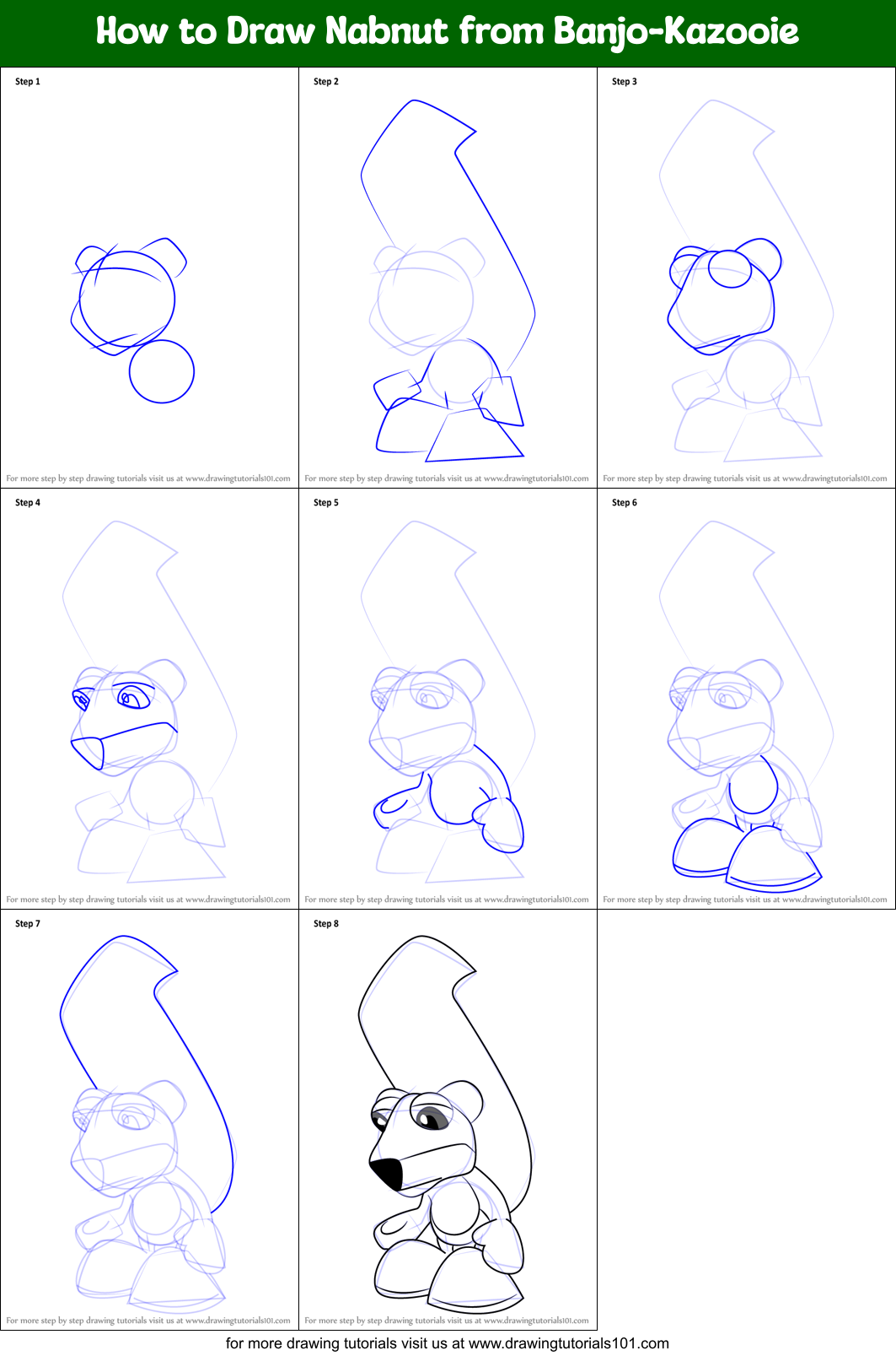 How to Draw Nabnut from Banjo-Kazooie Printable Step by Step