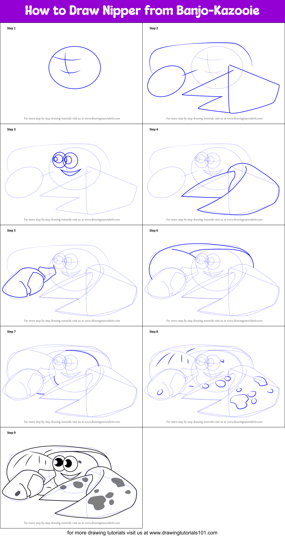 How to Draw Nipper from Banjo-Kazooie Printable Step by Step