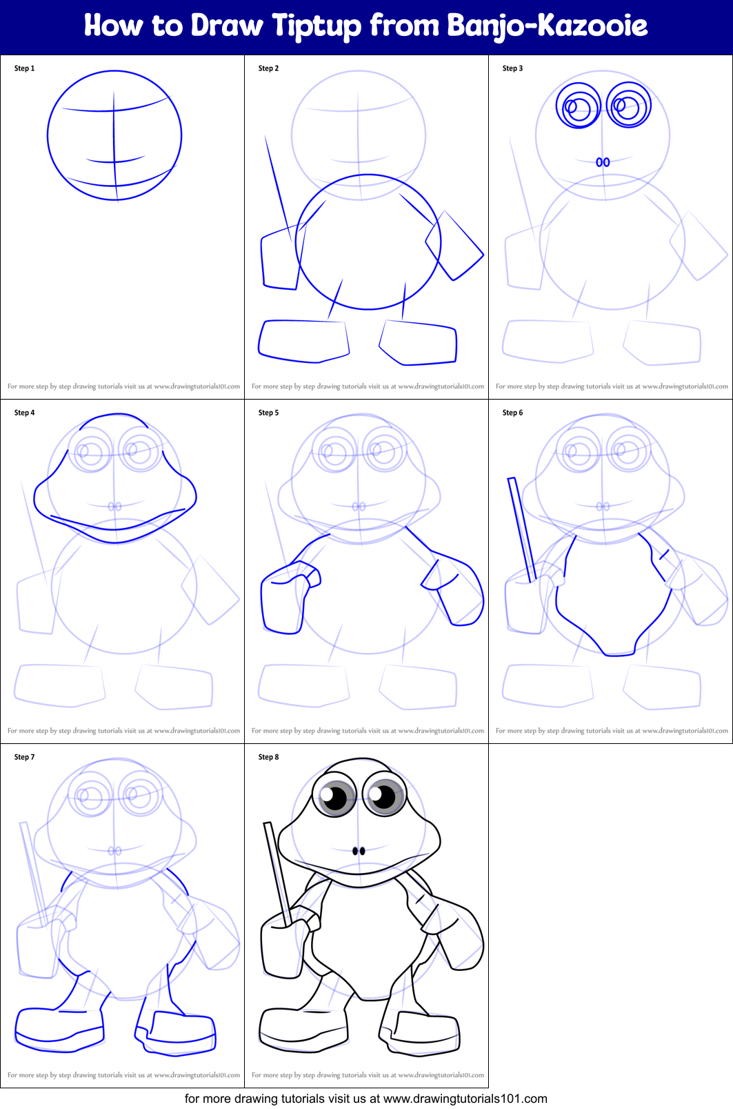How to Draw Tiptup from Banjo-Kazooie Printable Step by Step