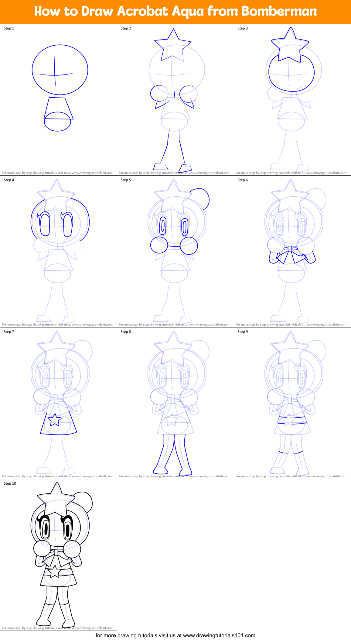 How to Draw Acrobat Aqua from Bomberman Printable Step by Step