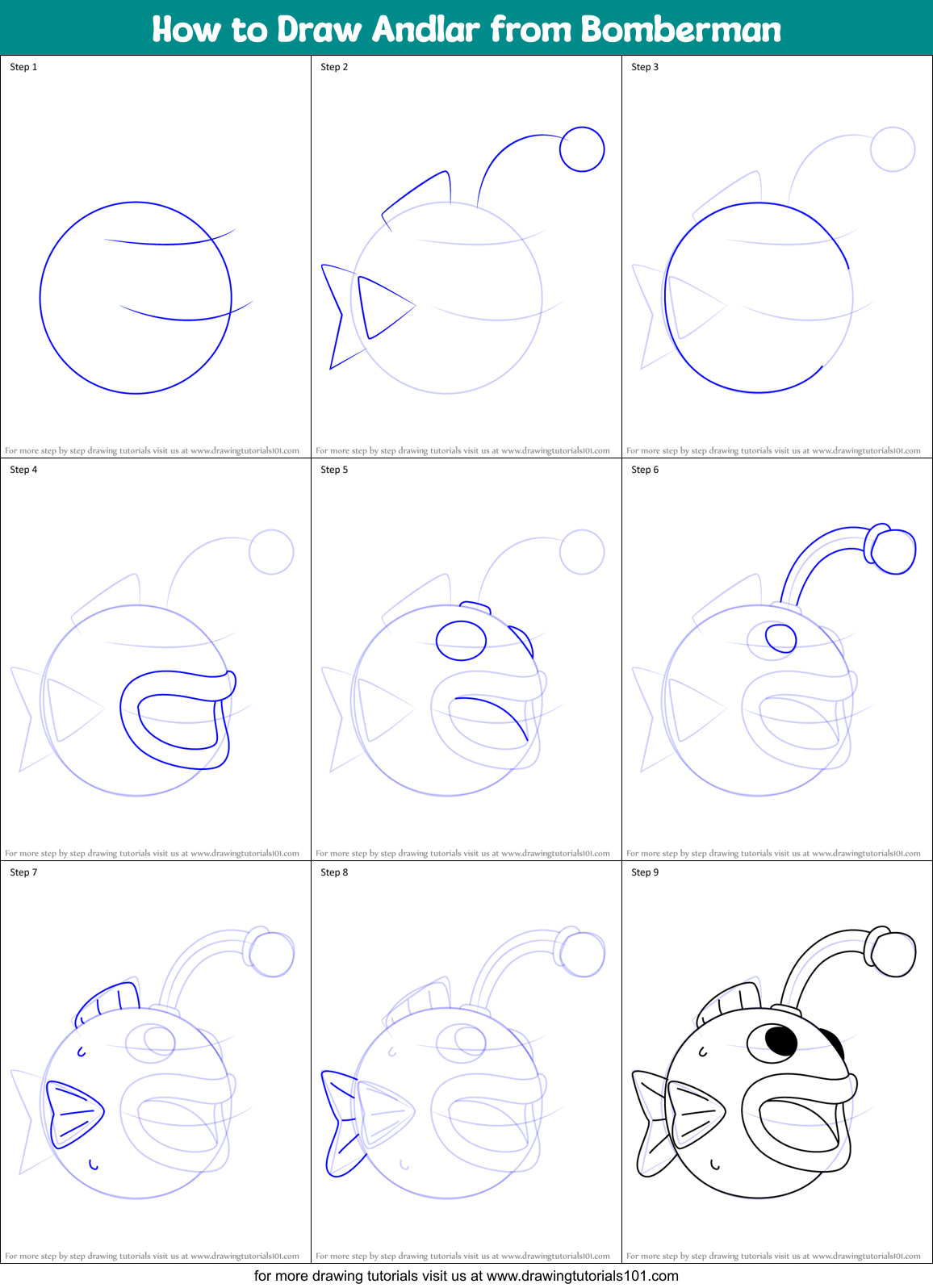 How to Draw Andlar from Bomberman Printable Step by Step
