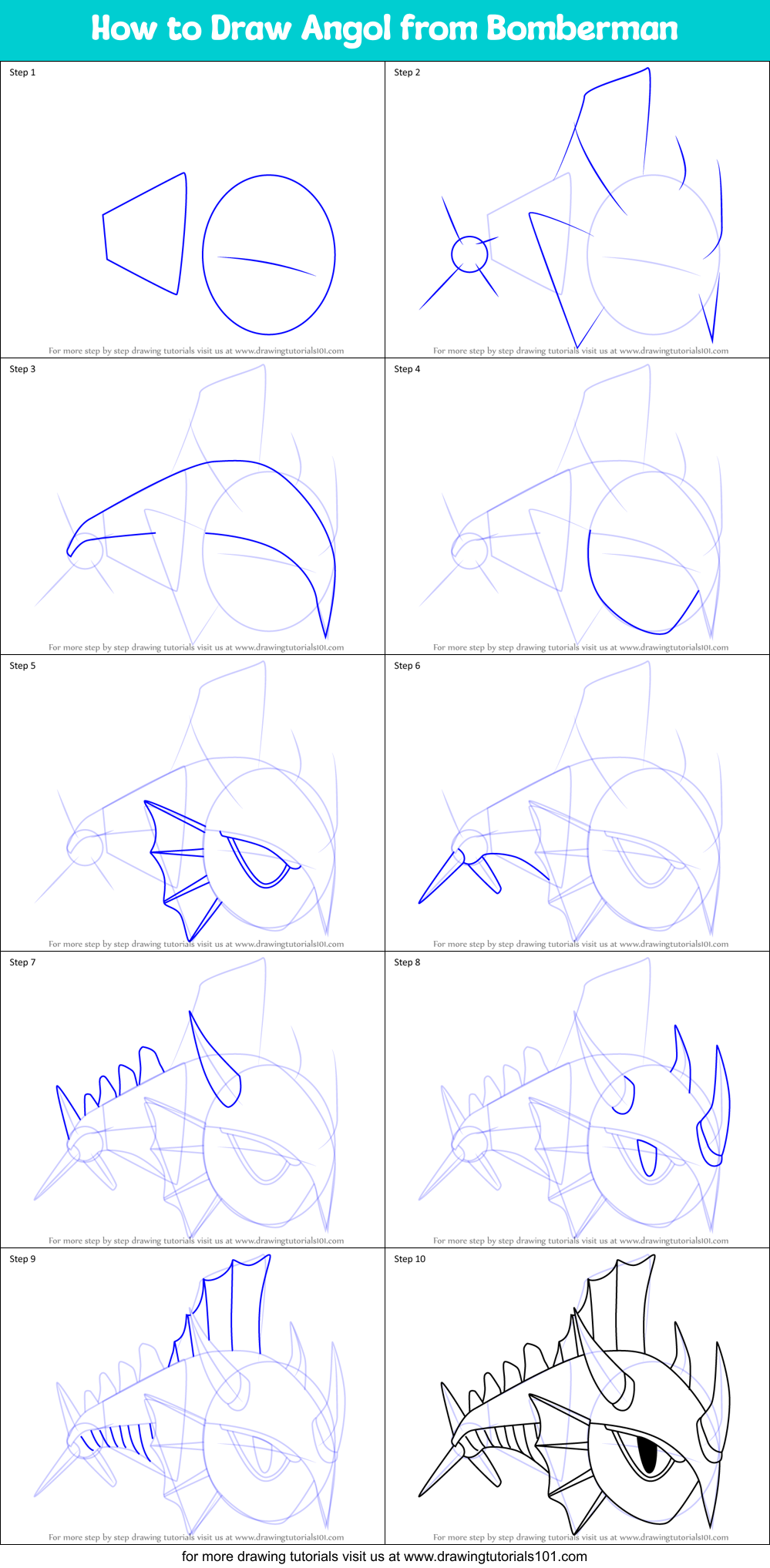 How to Draw Angol from Bomberman Printable Step by Step