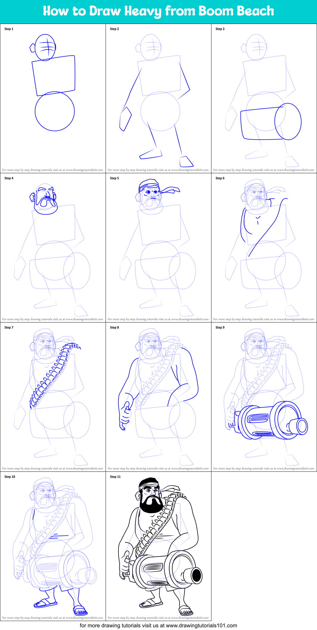 How to Draw Heavy from Boom Beach Printable Step by Step