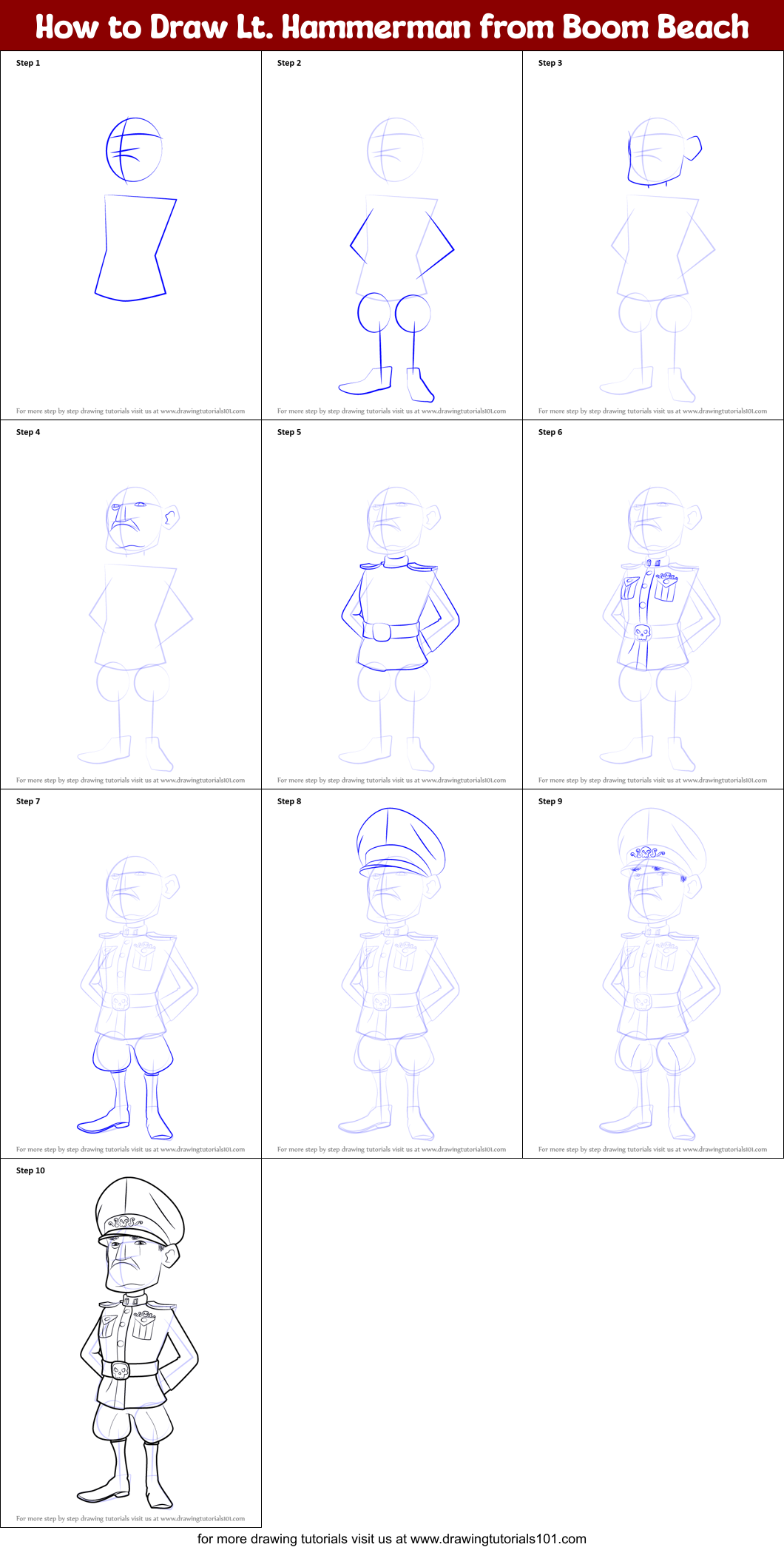 How to Draw Lt. Hammerman from Boom Beach Printable Step by Step