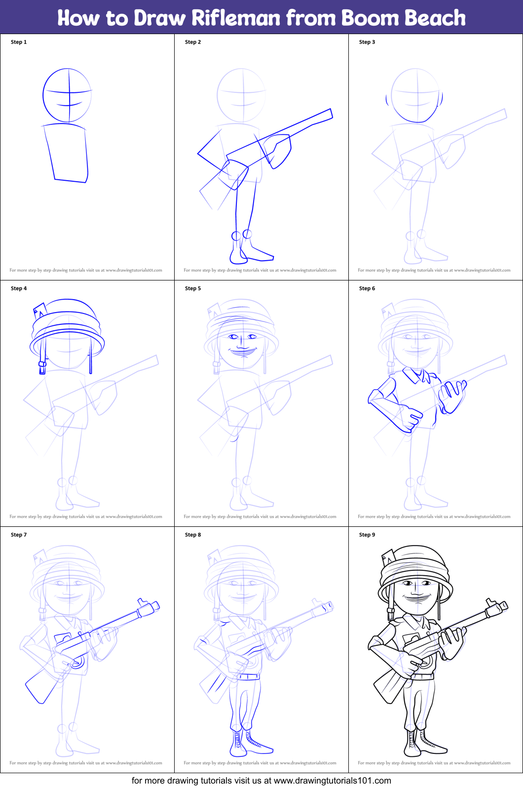 How to Draw Rifleman from Boom Beach Printable Step by Step