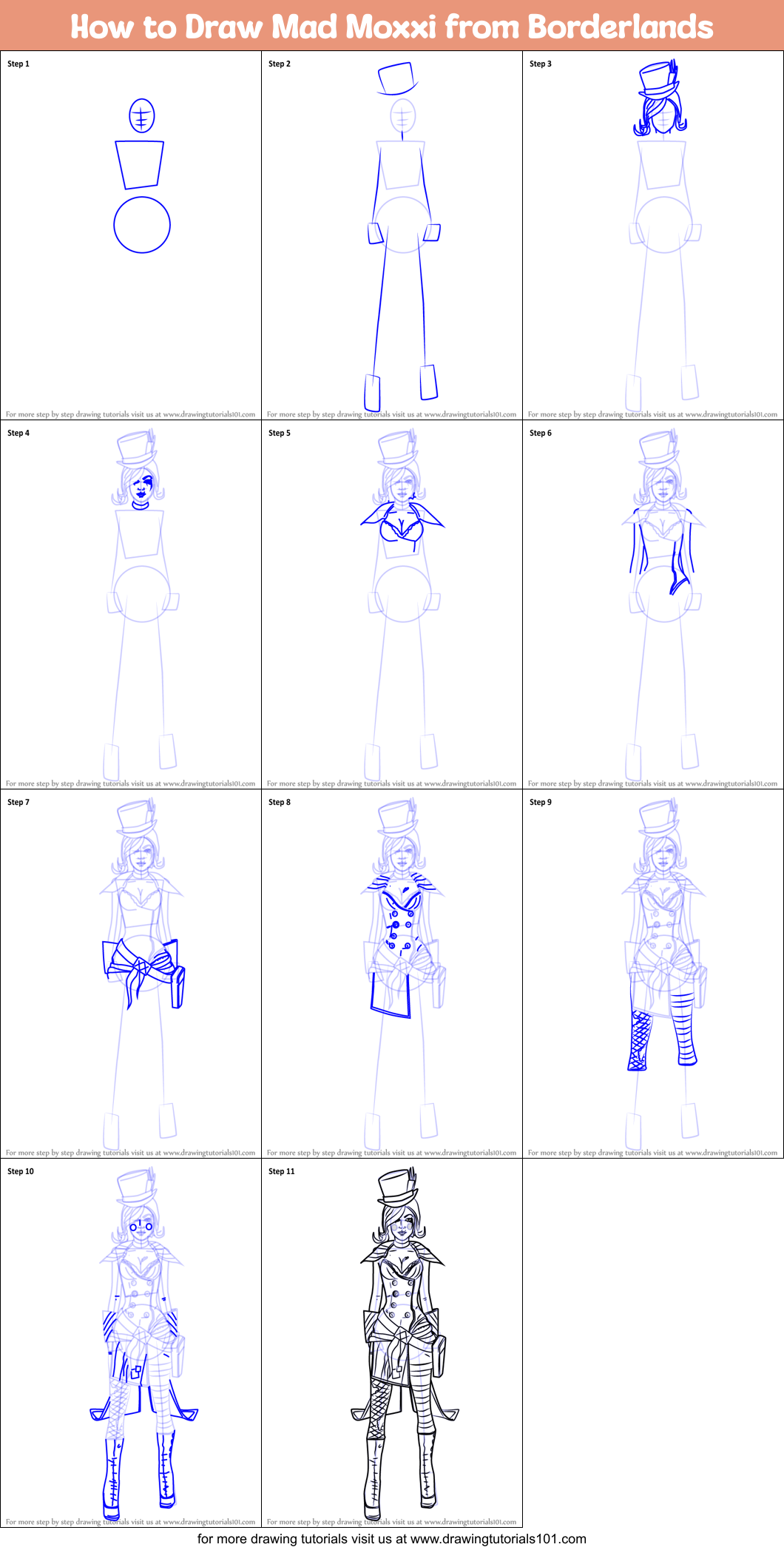 How to Draw Mad Moxxi from Borderlands Printable Step by Step