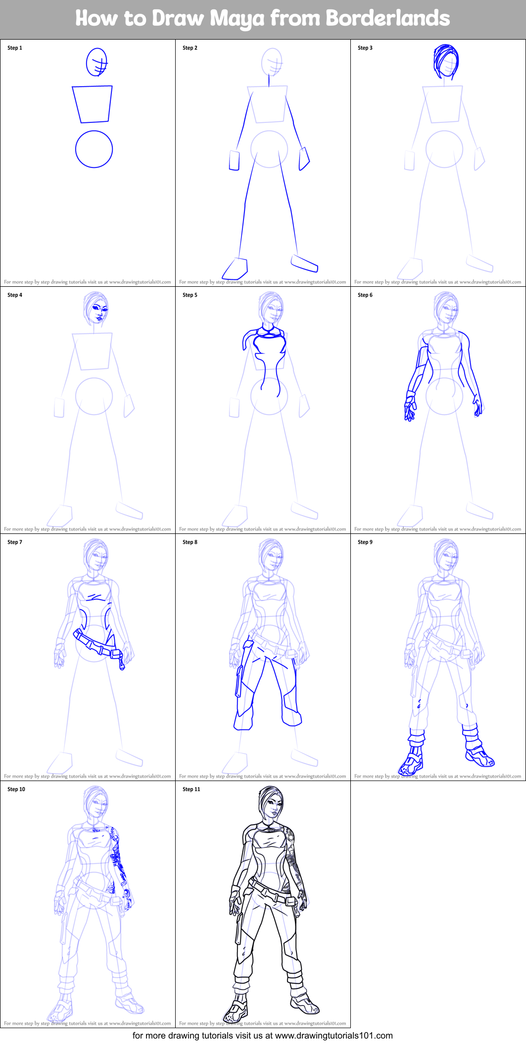 How to Draw Maya from Borderlands Printable Step by Step